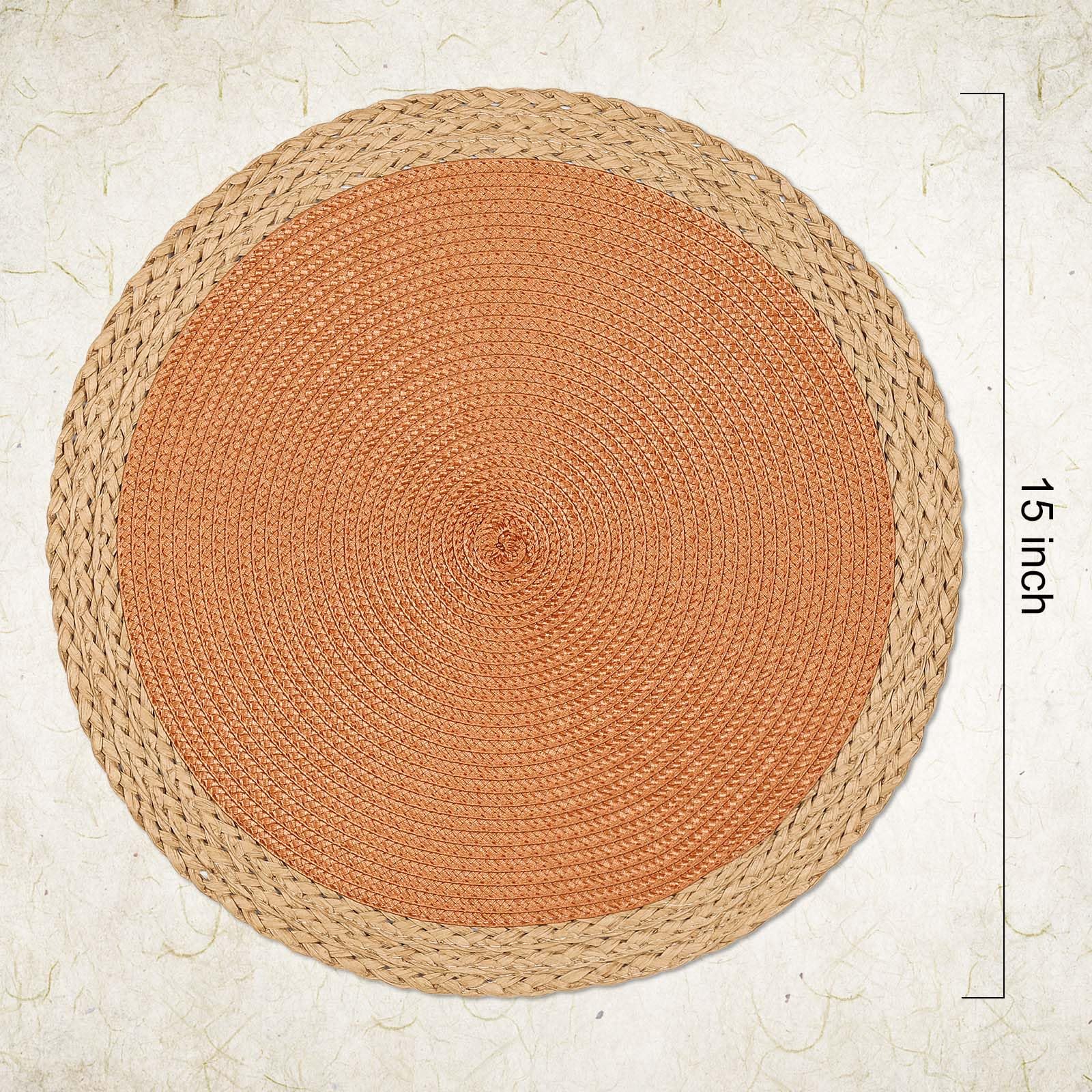 Noctiflorous Round Braided Placemats Set of 4 - 15 Inch Washable & Heat Resistant Table Mats for Dining - Non-Slip Indoor/Outdoor Placemats for Thanksgiving, Christmas, Easter - Perfect for Holiday Dinners, Parties, and Everyday Use (Orange Wide Edge)