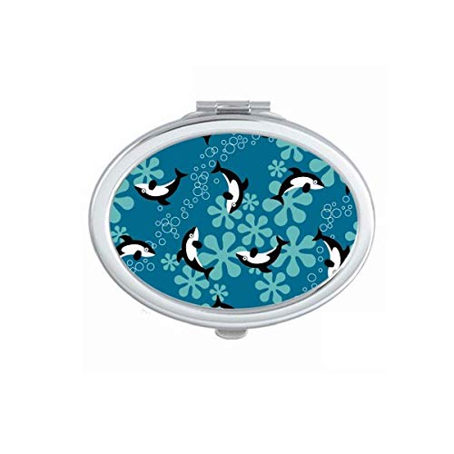 DIYthinker Cartoon Dolphins & Whales Blue Waves Mirror - Portable Folding Double-Sided Makeup Mirror for Travel, Home, and Vanity Use