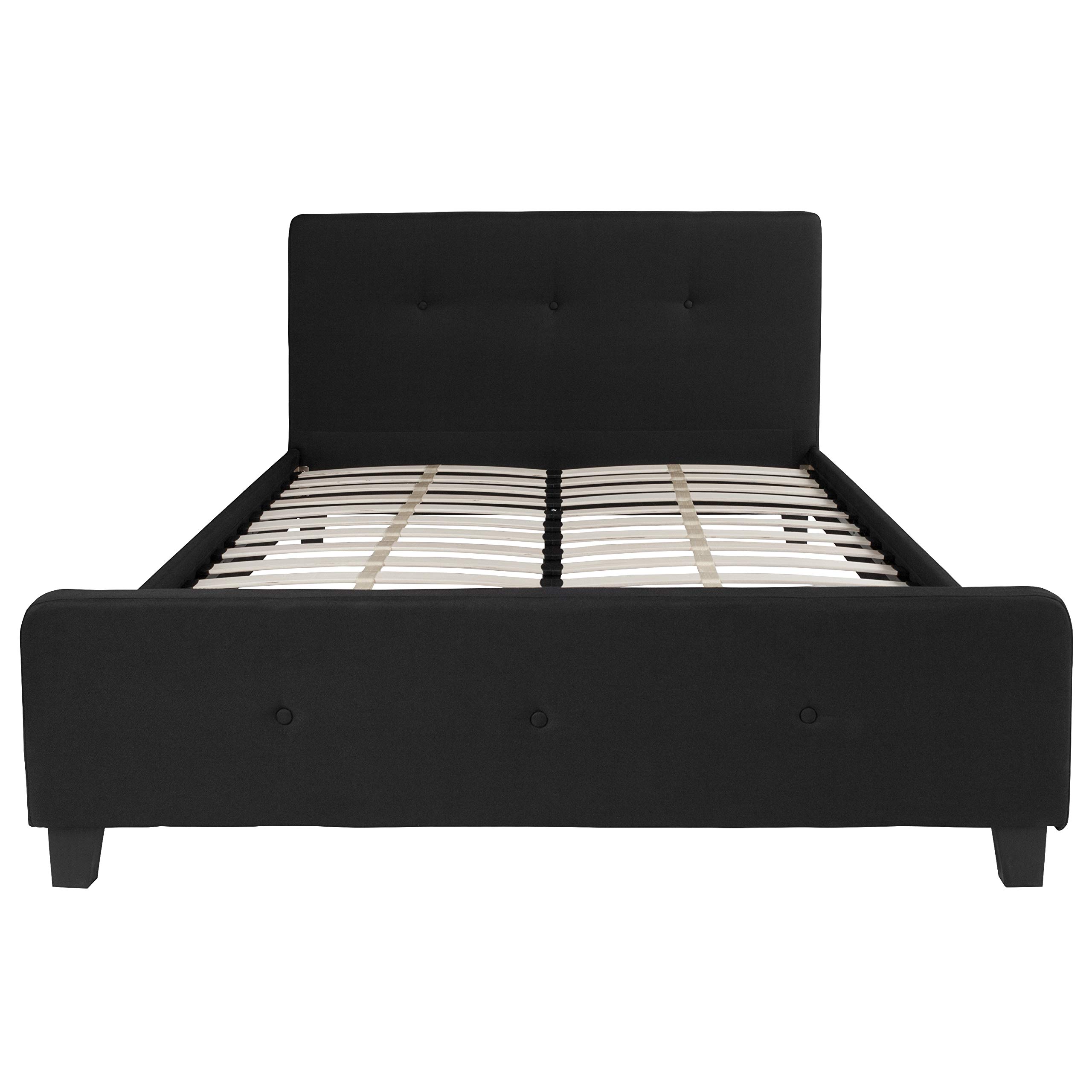 Merrick Lane Clarendon Queen Size Platform Bed - Modern Tufted Upholstered Bed Frame with Footboard in Black Fabric | Perfect for Contemporary Bedrooms & Guest Rooms