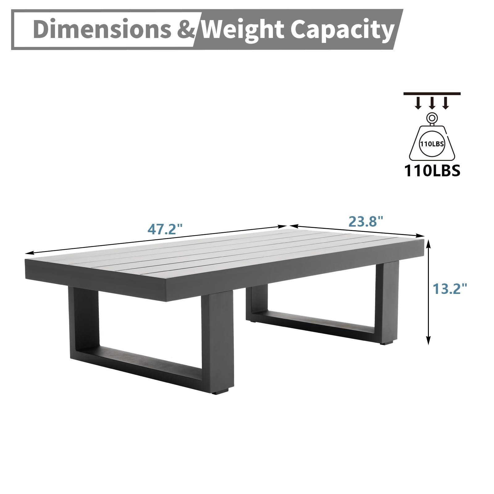 Weather-Resistant Outdoor Coffee Table for Patio - Durable Aluminum Rectangle Coffee Table for Garden, Deck & Backyard - Dark Grey Patio Furniture for Relaxing & Entertaining Outdoors