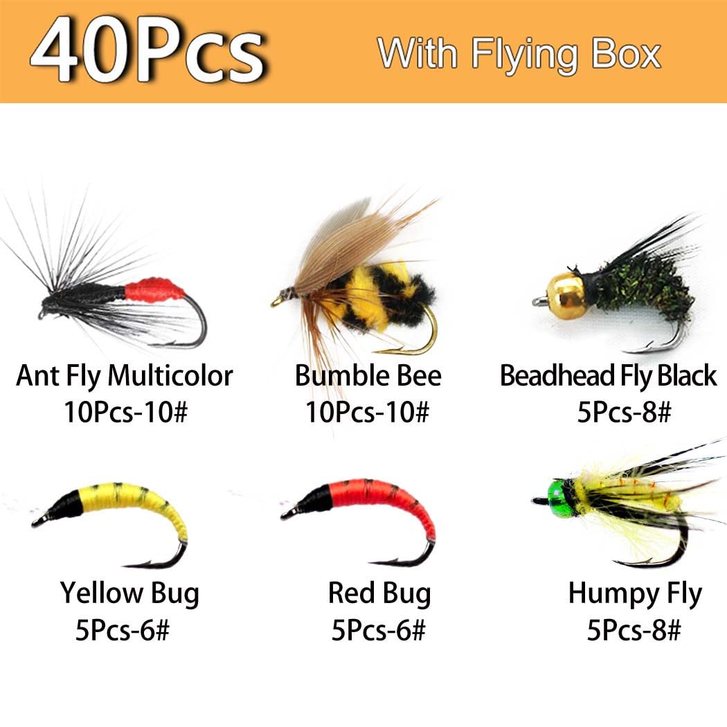**40/72/102pcs Fly Fishing Flies Assortment Kit - Dry/Wet Bass Flies, Streamers & Nymphs for Trout, Salmon & Bass - Premium Fly Box Included - Perfect for Freshwater & Saltwater Fishing**