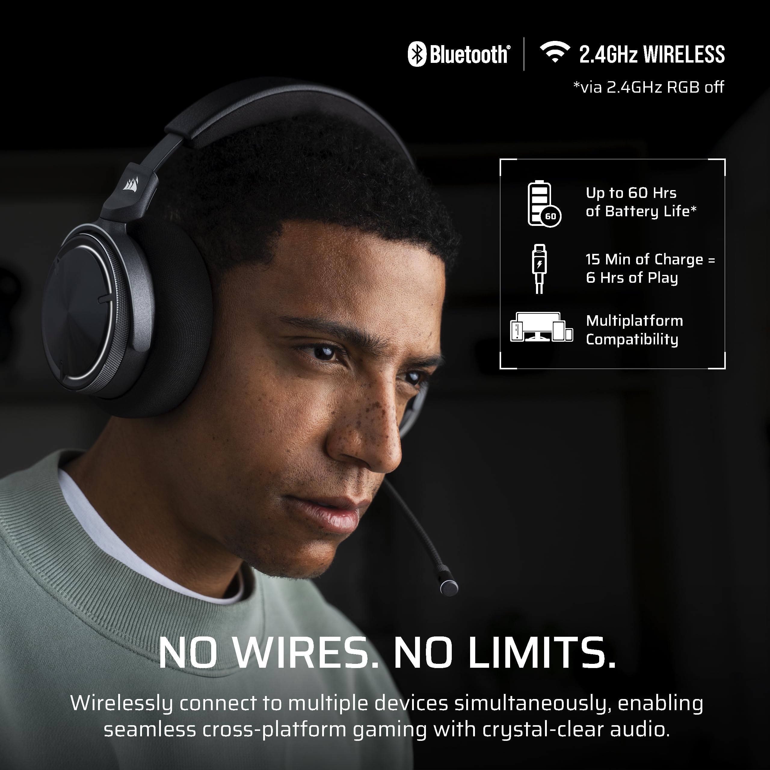 Corsair Virtuoso MAX Wireless Gaming Headset with Dolby Atmos & Active Noise Cancelling - 50mm Graphene Drivers, Sonarworks SoundID, Dual 2.4GHz/Bluetooth - Compatible with PC, Mac, PS5, PS4 (Carbon) - Perfect for Competitive Gaming & Immersive Entertainment