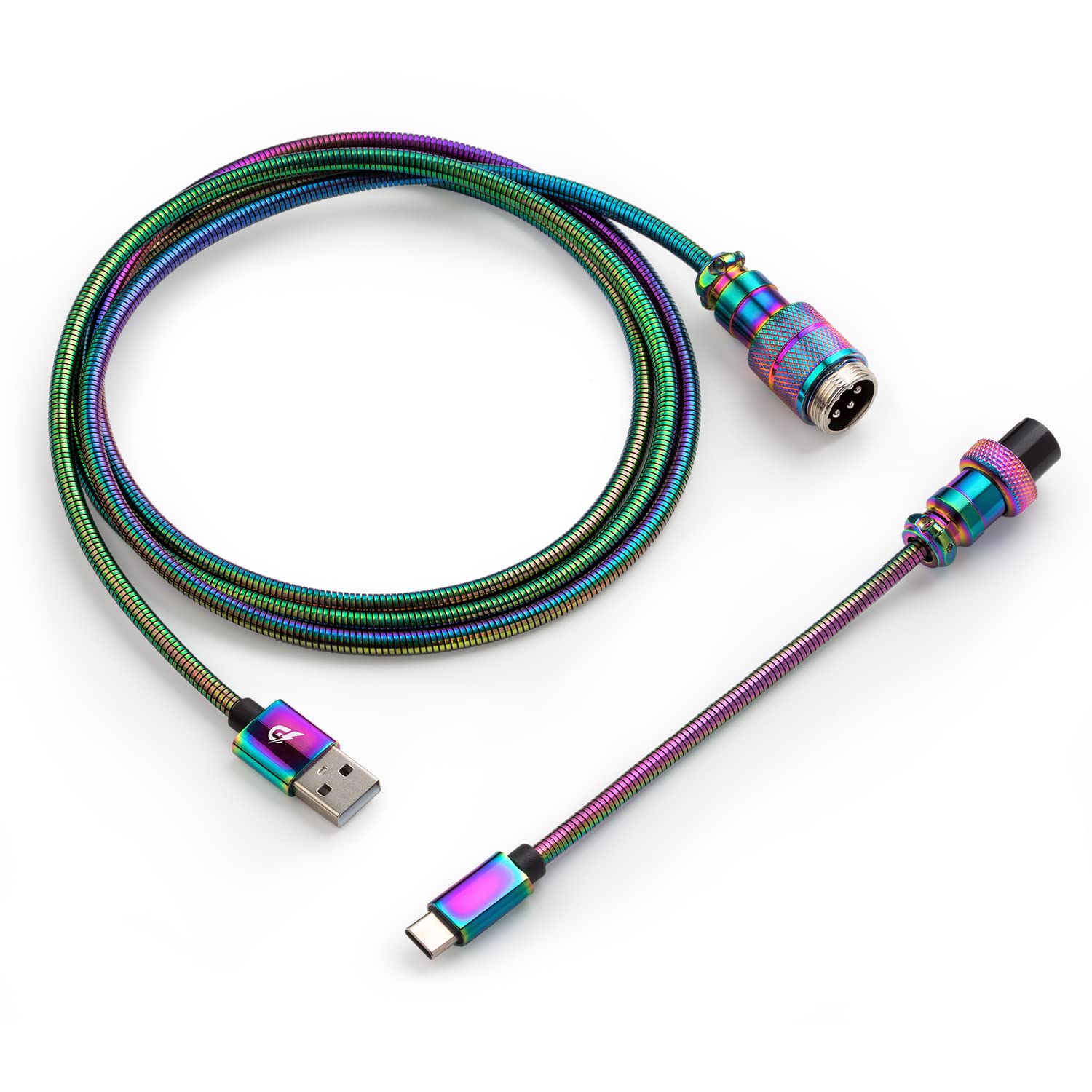 GUNMJO Pro 304 Stainless Steel USB C Cable for Gaming & Mechanical Keyboards - Detachable Metal Aviator Connector, 1.6M USB-C to USB-A, Chroma Color - Perfect for PC Gaming, Office Setup & Custom Keyboard Builds