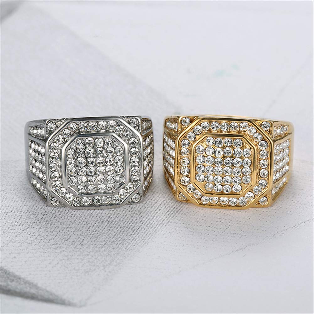 Men's Stainless Steel Hip Hop Iced Out Cubic Zirconia Square Ring - Micro Pave CZ Wedding Band for Men - Perfect for Prom, Anniversary & Everyday Luxury Jewelry