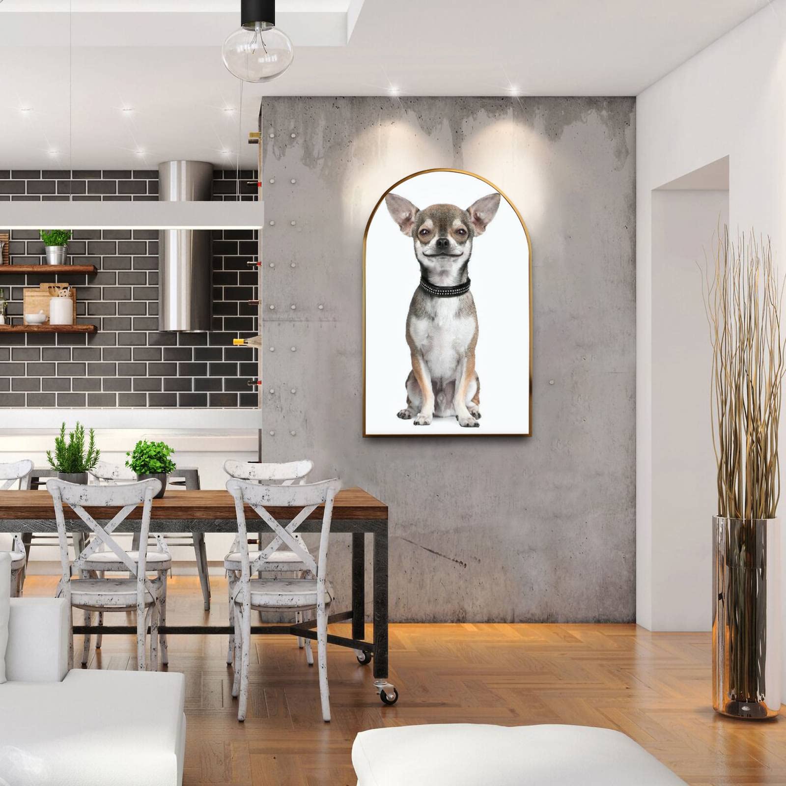 Large Framed Canvas Wall Art - Minimalist Chihuahua Dog Smiling Painting for Living Room, Bedroom & Office Decor | Aesthetic Home Wall Decorations | Perfect for Pet Lovers & Modern Interior Design