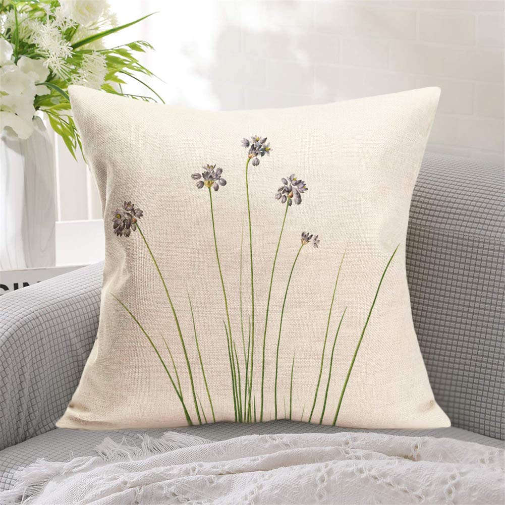 Set of 4 Green Plant Throw Pillow Covers - 24x24 Inch Cotton Linen Cushion Covers with Floral Design for Sofa, Couch & Outdoor Decor - Spring Summer Home Decorations | Perfect for Living Room, Patio & Garden