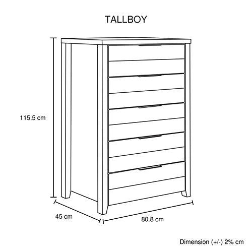 Stylish Cielo Tallboy Oak Bedroom Dresser - 5-Drawer Storage Cabinet for Bedroom, Closet & Home Organization