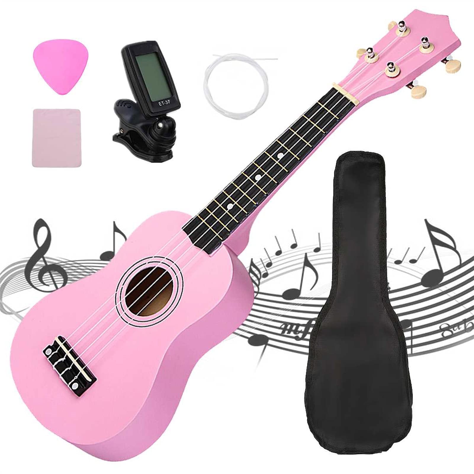**21 Inch Soprano Ukulele for Kids & Beginners - 4 String Wooden Hawaiian Mini Guitar with Tuner - Perfect Musical Gift for Children, Birthday & Christmas (Ukulele Accessories Included)**    *(Great for Learning Music, Family Gatherings, Beach Parties & Travel!)*