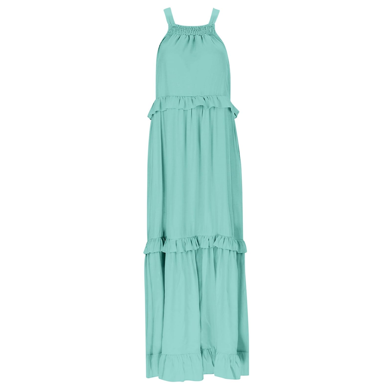 2025 Women's Summer Maxi Dresses - High Neck Long Sleeveless Sundress with Loose Layered Ruffle Swing Design | Perfect for Beach Vacation, Casual Outings & Summer Parties