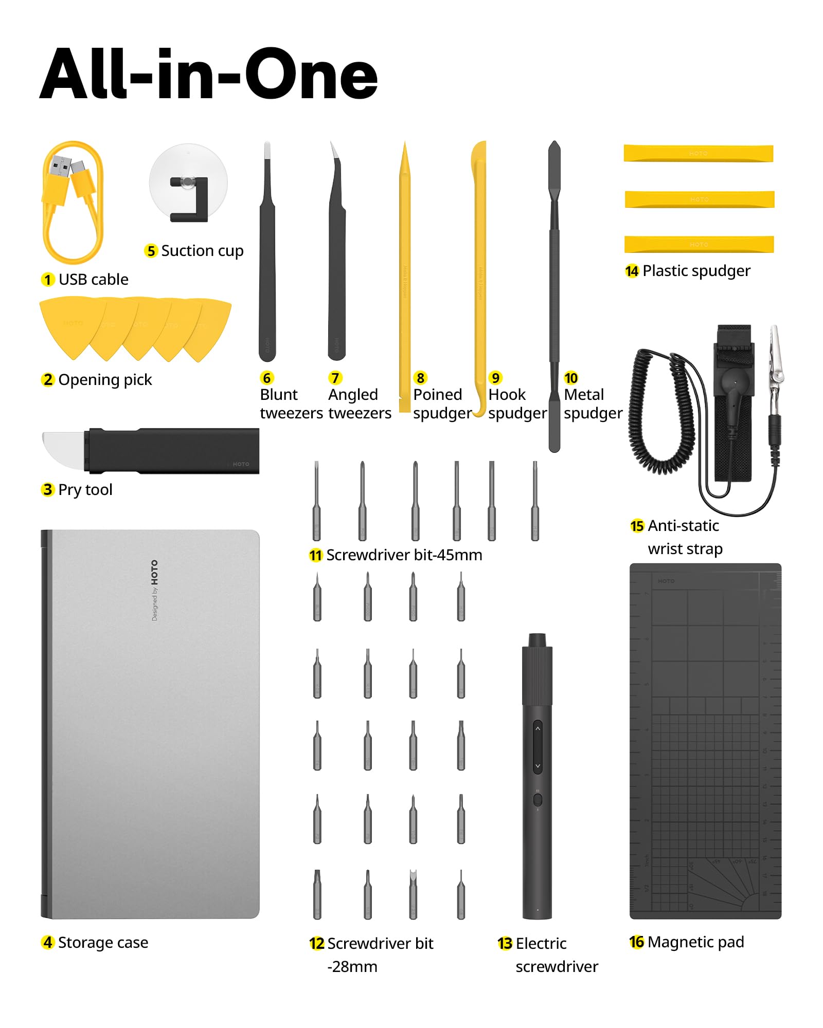 HOTO Electric Precision Screwdriver Set - 48 in 1 Magnetic Electronics Repair Kit with LED Light & Adjustable Torque | Perfect for Eyeglasses, Watches, Smartphones, Laptops, Cameras & DIY Projects | Compact Tool Kit for Home, Office & Professional Use