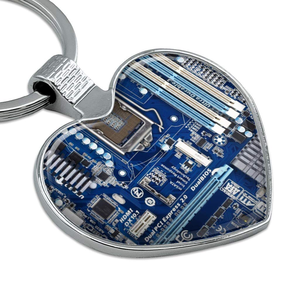 Blue Computer Motherboard CPU Heart Love Metal Keychain - Perfect Gift for Tech Lovers & Computer Enthusiasts (Ideal for Key Rings, Backpacks, and Tech-Themed Accessories)