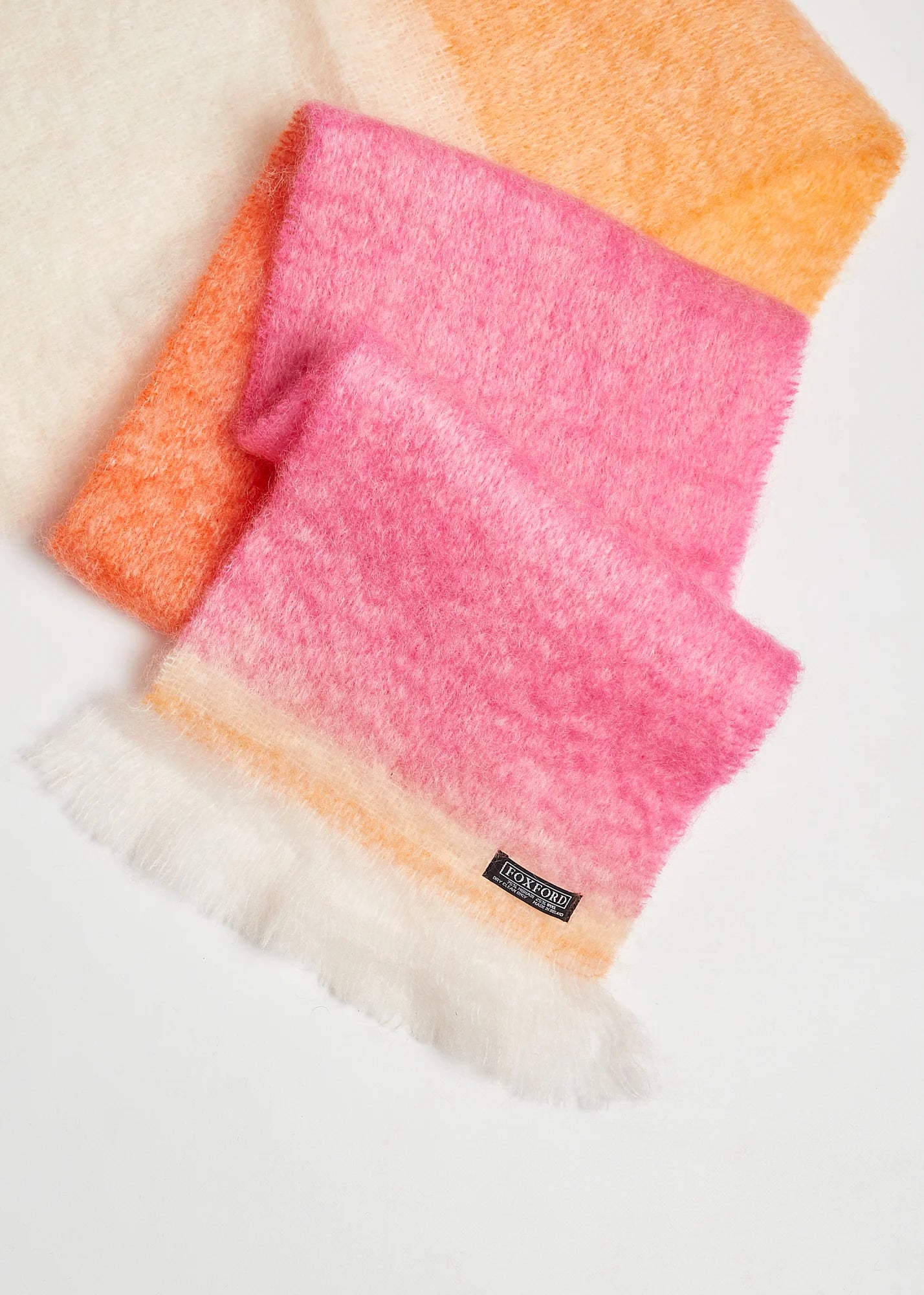 Foxford Giant Mohair Scarf - Soft Warm Winter Accessory for Women, Pink & Orange Striped Pattern, Cozy Oversized Wrap for Cold Weather, Perfect Gift for Her