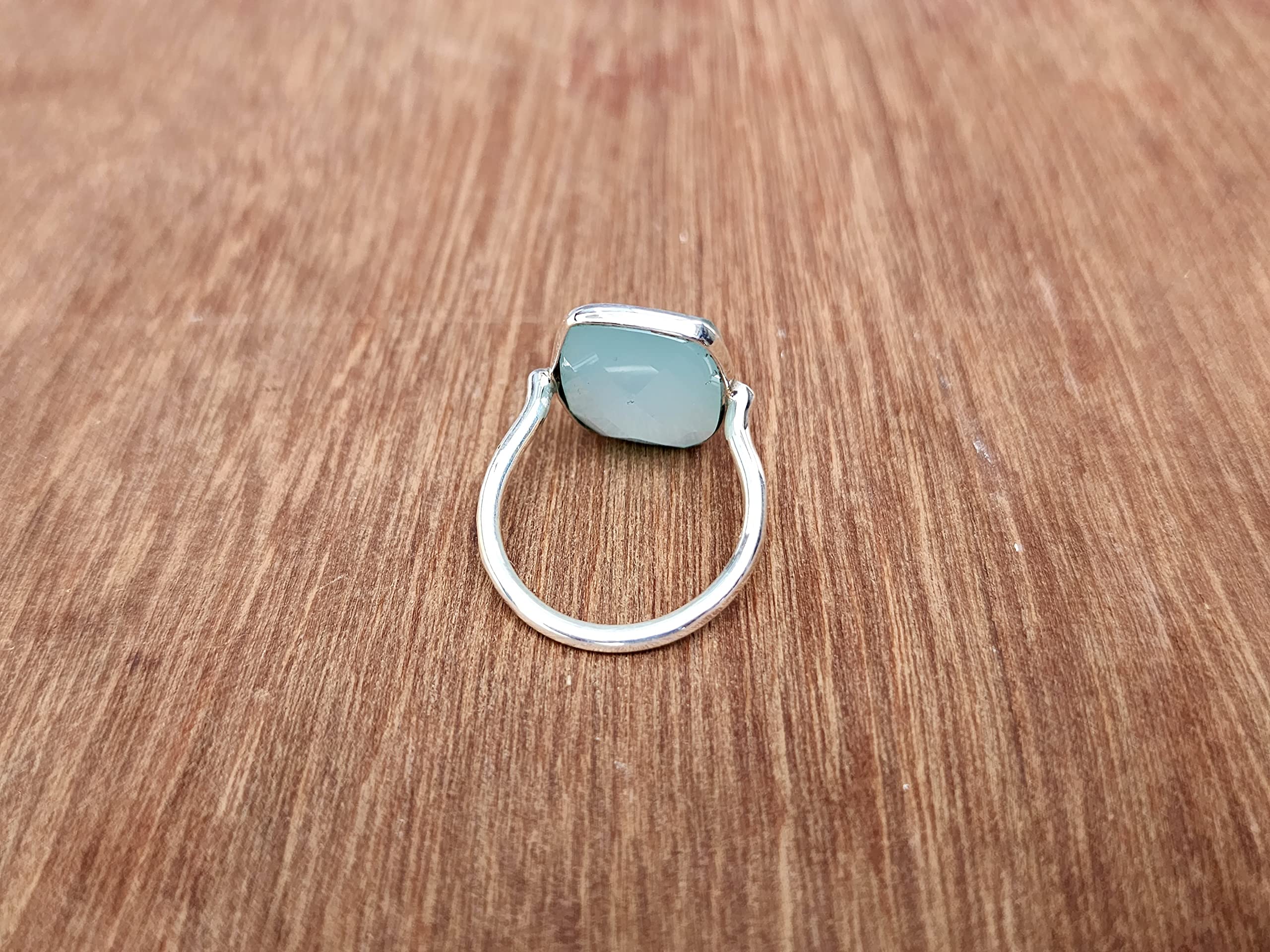 925 Sterling Silver Aqua Chalcedony Statement Ring for Women - Boho Chic Rectangle Gemstone Jewelry - Perfect Summer Gift & Everyday Wear - All US Sizes Available