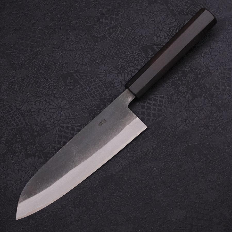 Premium Santoku Knife 170mm - Blue Steel #2 Kurouchi Finish with Buffalo Ebony Handle - Japanese Kitchen Knife for Professional Chefs & Home Cooking - Perfect for Slicing, Dicing & Mincing Vegetables, Meat & Fish