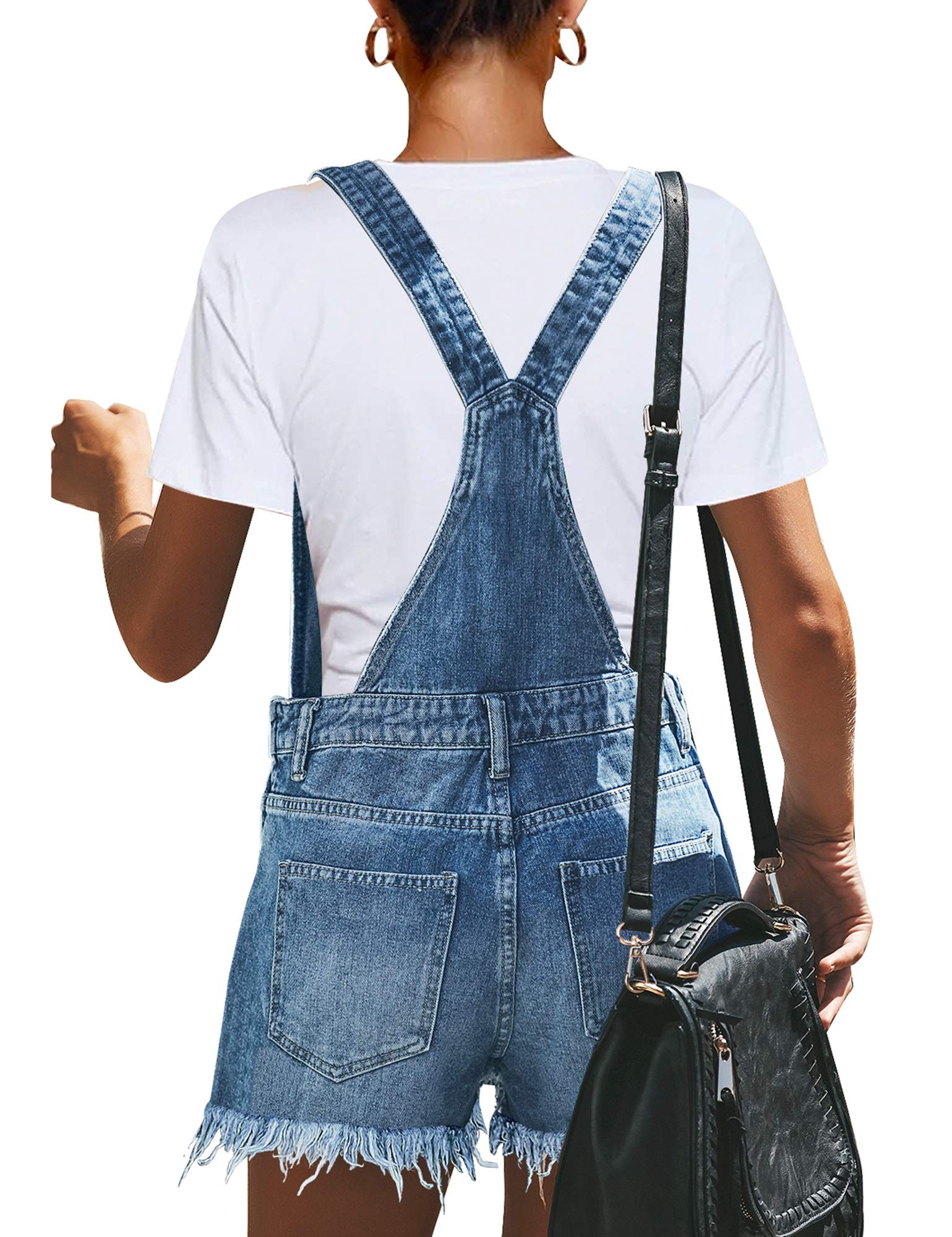 LookbookStore Women's Ripped Denim Bib Overalls Shorts - Raw Hem Distressed Denim Shortalls for Women | Casual Summer Outfit, Music Festival, Streetwear Fashion