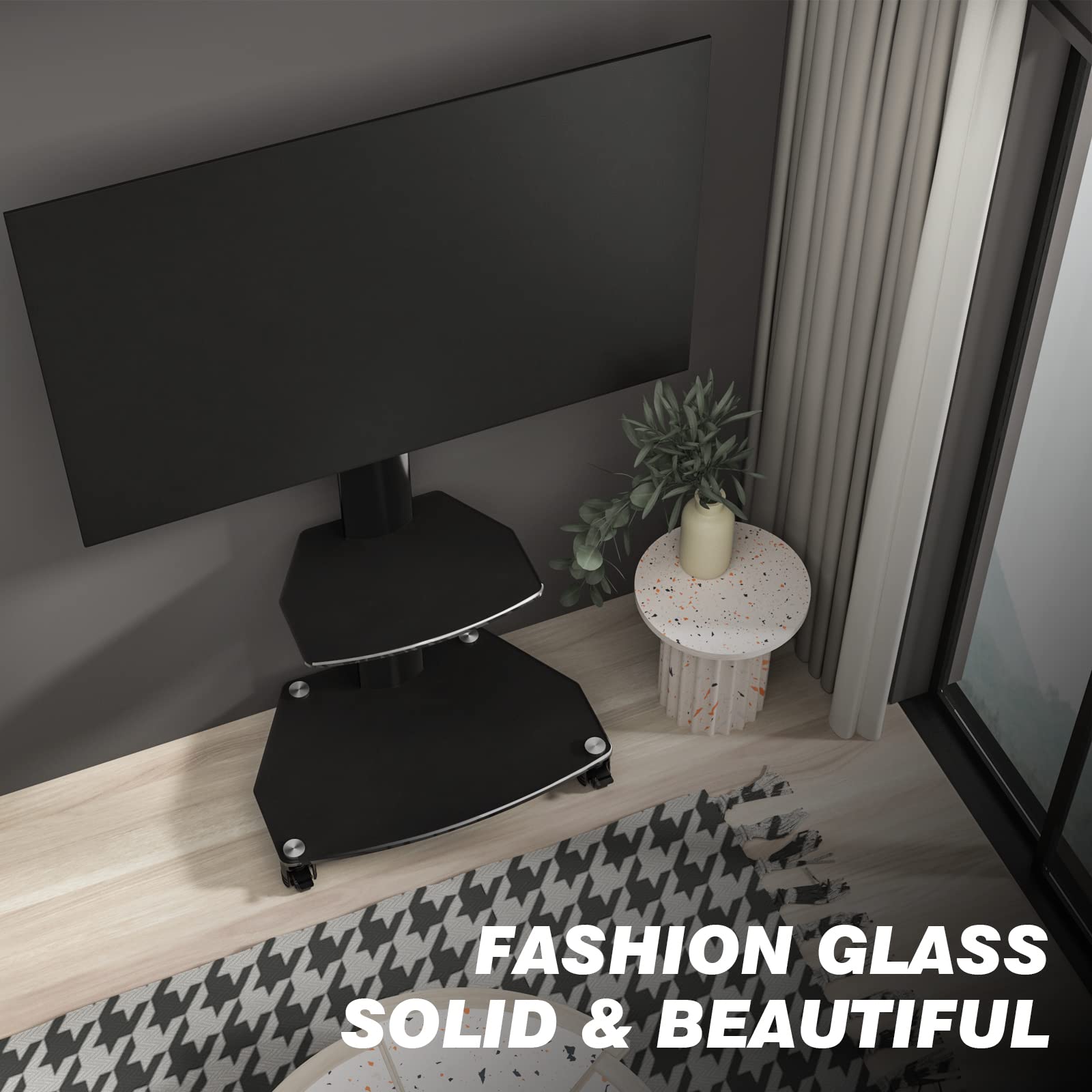 RFIVER Mobile TV Stand with Wheels - Adjustable Cantilever TV Trolley for 27-65 Inch Flat Screens (Max VESA 400x400mm, 50kg Capacity) - Sturdy TV Stand with Storage Shelves for Living Room, Bedroom & Office