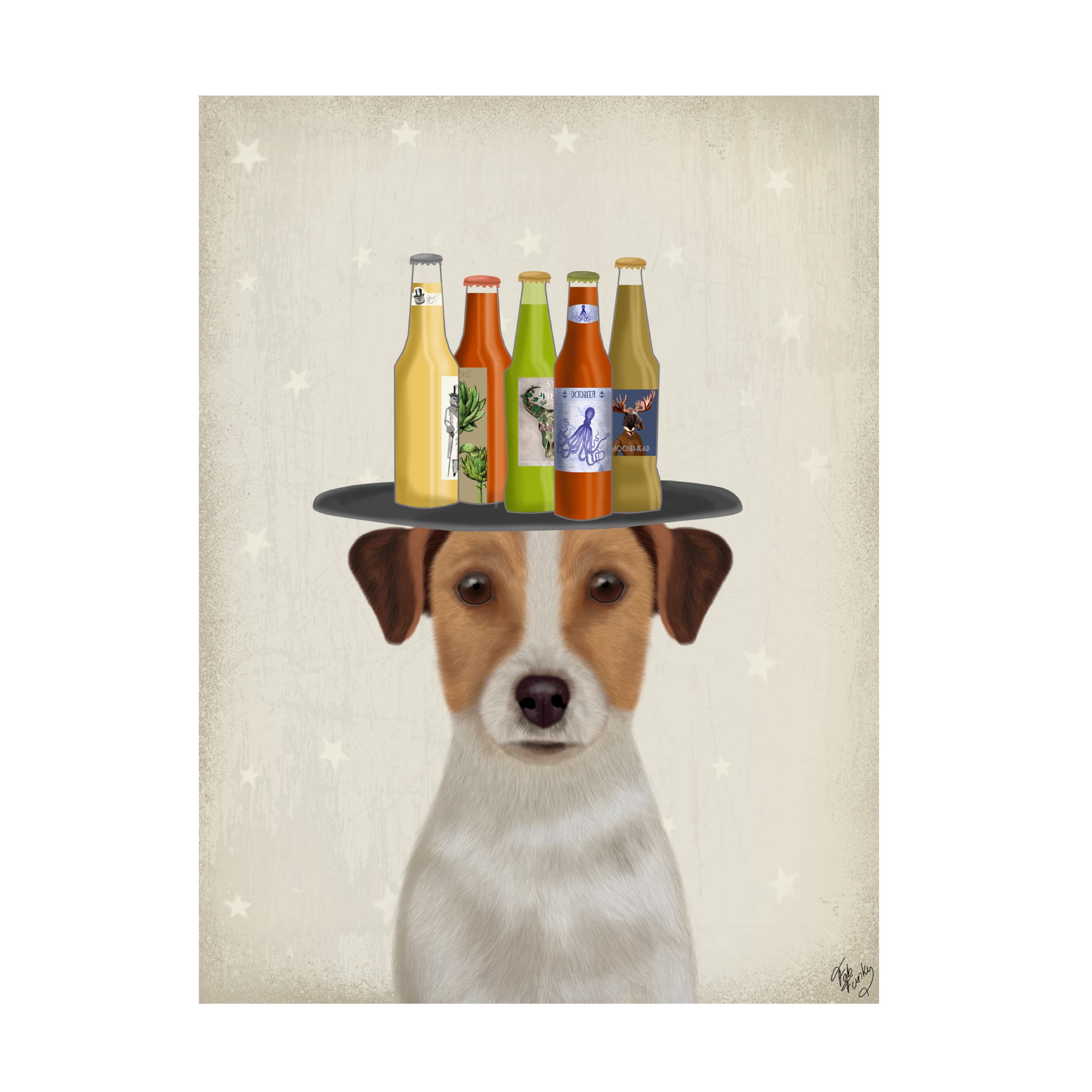 Fab Funky 'Jack Russell Beer Lover' Canvas Wall Art Print - Dog Lover Gift, Home Bar Decor, Living Room & Man Cave Wall Decor for Pet Owners & Beer Enthusiasts