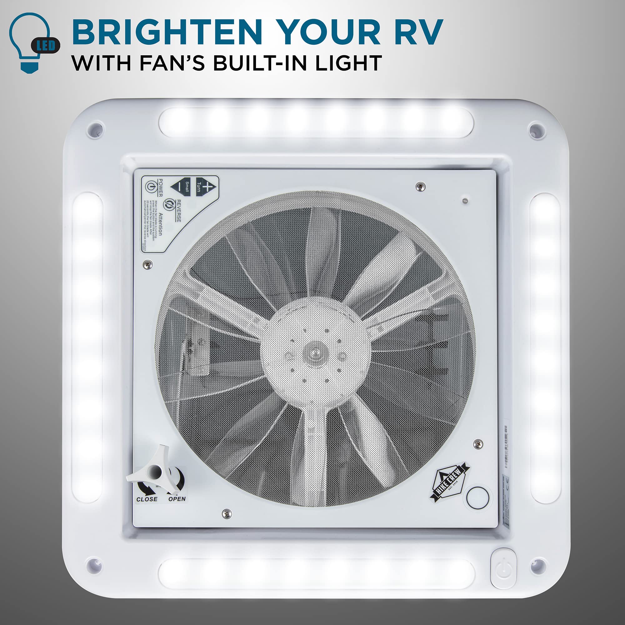 14” RV Roof Vent Fan with LED Light & 6-Speed Control - 12V Camper Ventilation System | Manual Open/Close | White Lid with Screws & Garnish Included | Perfect for RV, Camper & Van Air Circulation