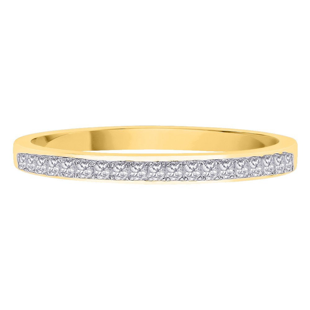 10K Gold Princess Cut Diamond Anniversary Wedding Band - Stackable Ring for Women (1/10 cttw) | Perfect for Bridal Sets, Engagement Stacking & Special Occasions