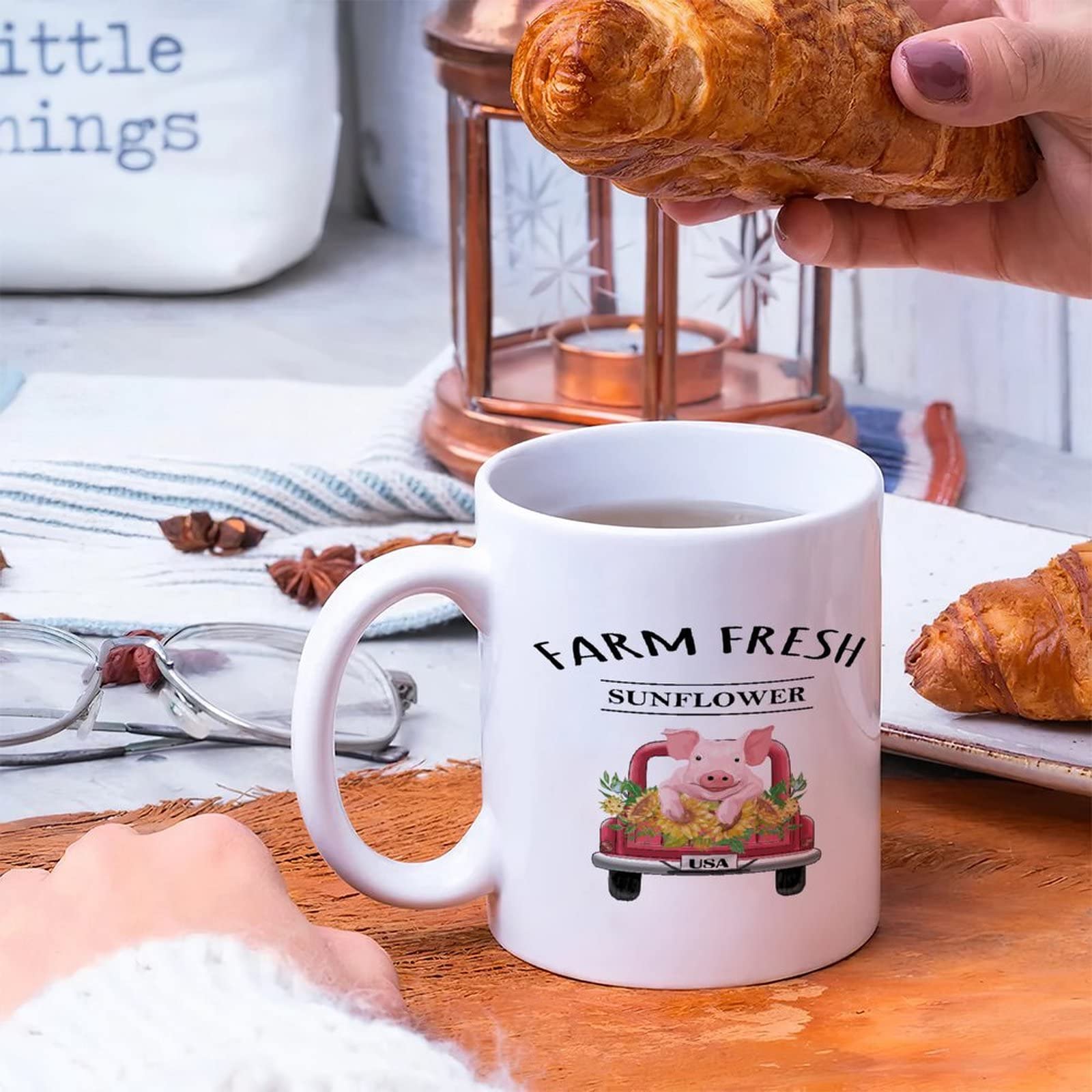 11oz White Ceramic Coffee Mug with Truck, Farm Animals & Flowers Design - Motivational & Inspirational Gift for Women - Perfect for Birthday, Office, or Home Use - Glossy Finish & Durable