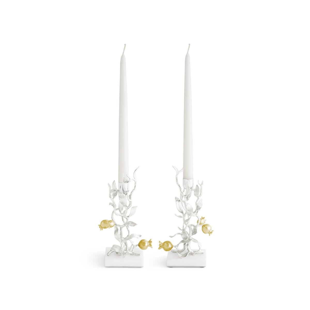 Elegant Silver & Gold Pomegranate Candle Holders Set of 2 - Perfect for Holiday Decor, Wedding Centerpieces, and Home Tabletop Decorations