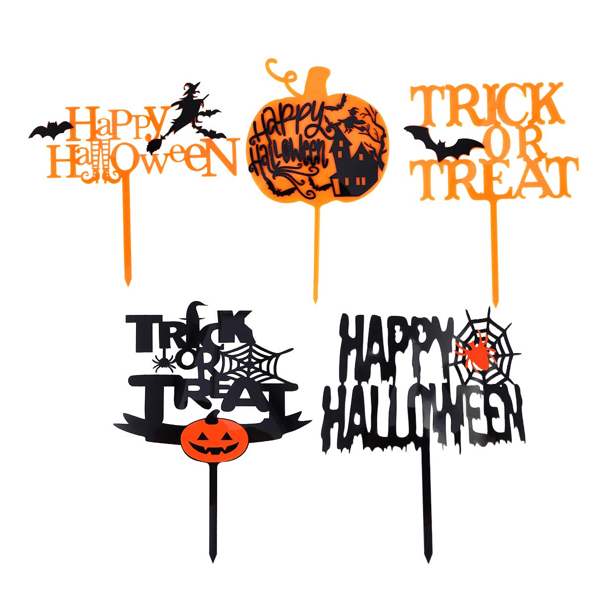 5pcs Halloween Acrylic Cake Toppers - Spooky Cake Decorations for Halloween Party, Birthday, Cupcake & Dessert Decorating