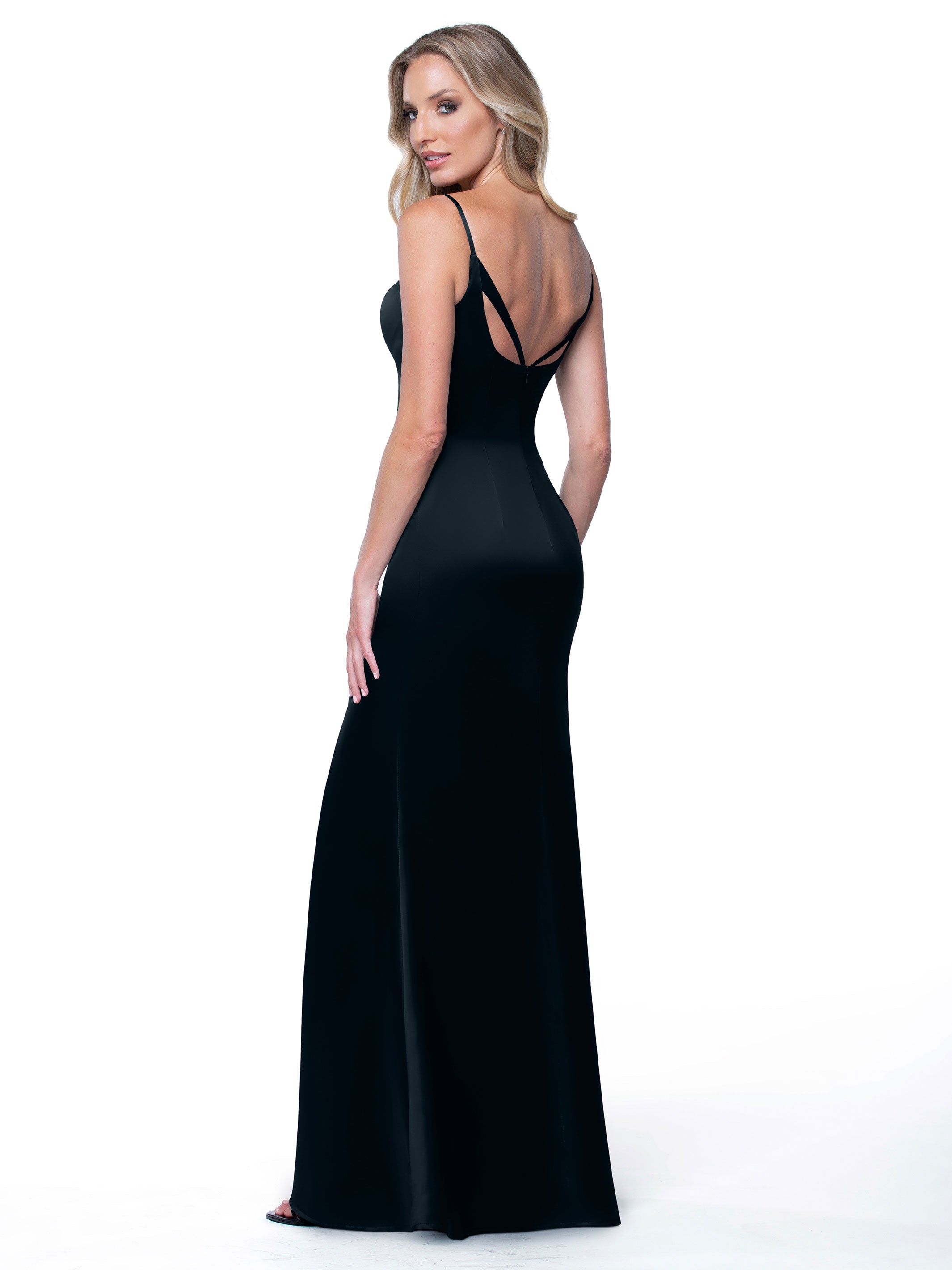 Elegant 80132 Fit and Flare Satin Bridesmaid Dress with Thigh High Slit - Perfect for Weddings, Proms, and Formal Events