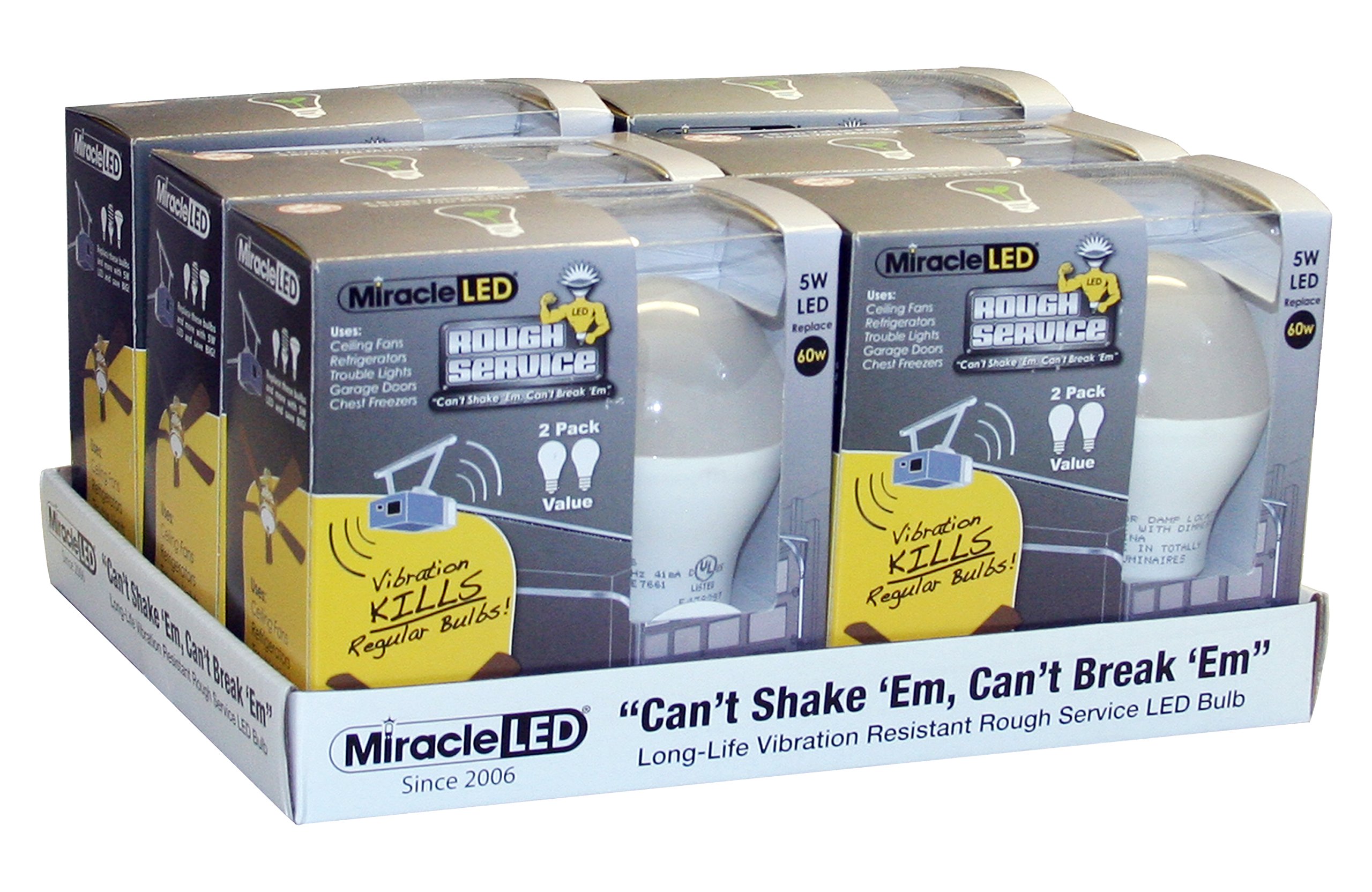 MiracleLED 604075 Rough Service LED Light Bulbs - 12 Pack (60W Equivalent) - Bright White 5000K - Durable for Garages, Ceiling Fans & Workshops - Energy Efficient Replacement for Incandescent Bulbs - Perfect for Home, Office & Industrial Lighting