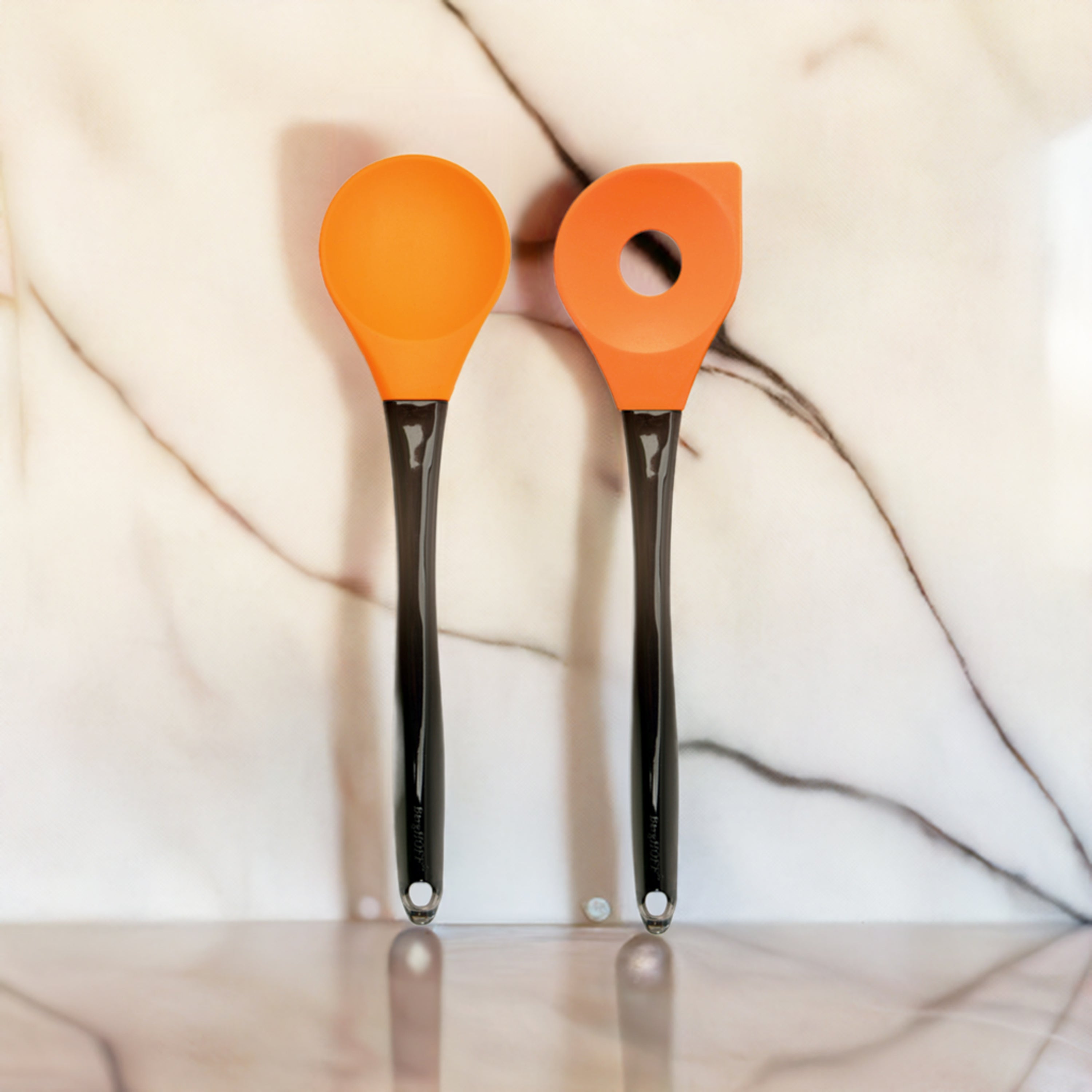 Geminis 2-Piece Orange Silicone Salad Tongs and Spoon Set - Non-Slip Kitchen Utensils for Serving, Mixing, and Cooking - Perfect for Salads, Pasta, and Hot Dishes