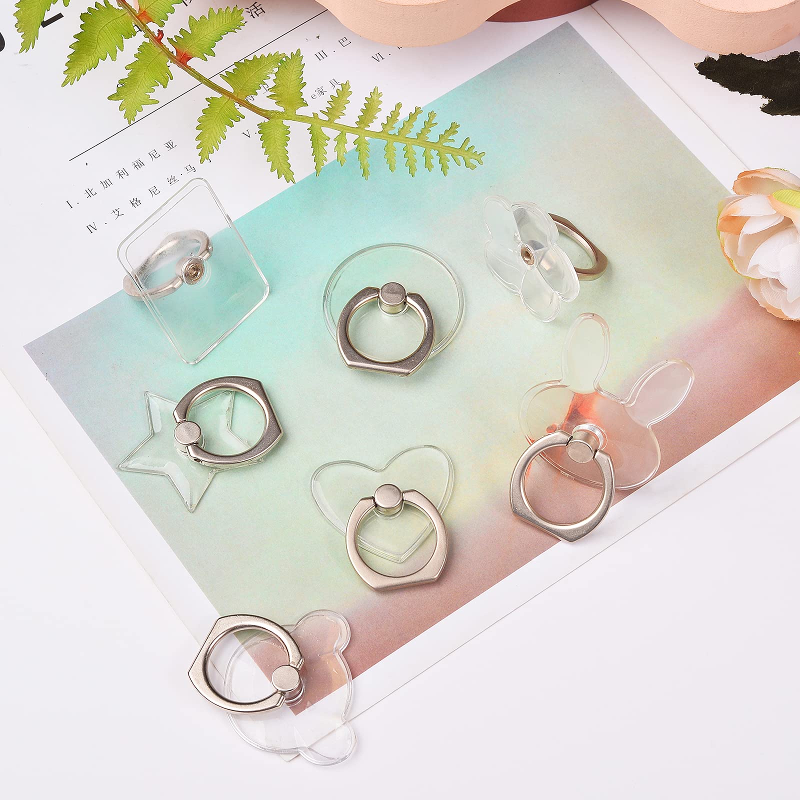 Ornaland 8Pcs Clear Plastic Phone Ring Holder with 360° Rotating Alloy Grip - Universal Smartphone Stand for Hands-Free Viewing, Gaming & Selfies (Perfect for iPhone, Samsung & Android Devices)
