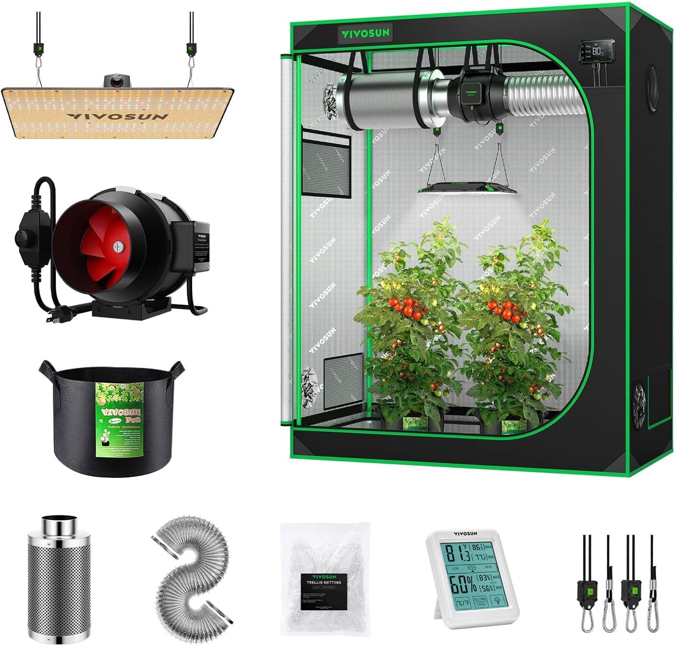 VIVOSUN VS2000 LED Grow Light with Samsung LM301 Diodes & Brand Driver - Complete 4x2 Grow Tent Kit with 6