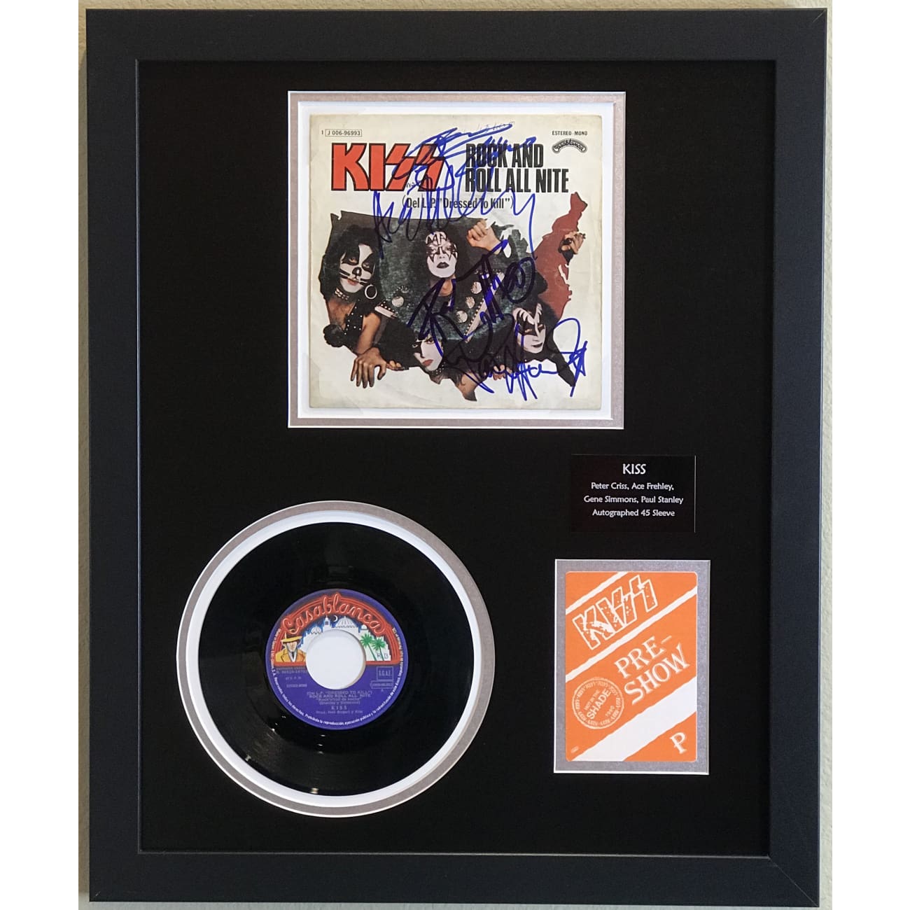KISS 45 Sleeve Autographed by Original Band Members with Epperson COA - Rare Collectible for Music Fans & Memorabilia Display