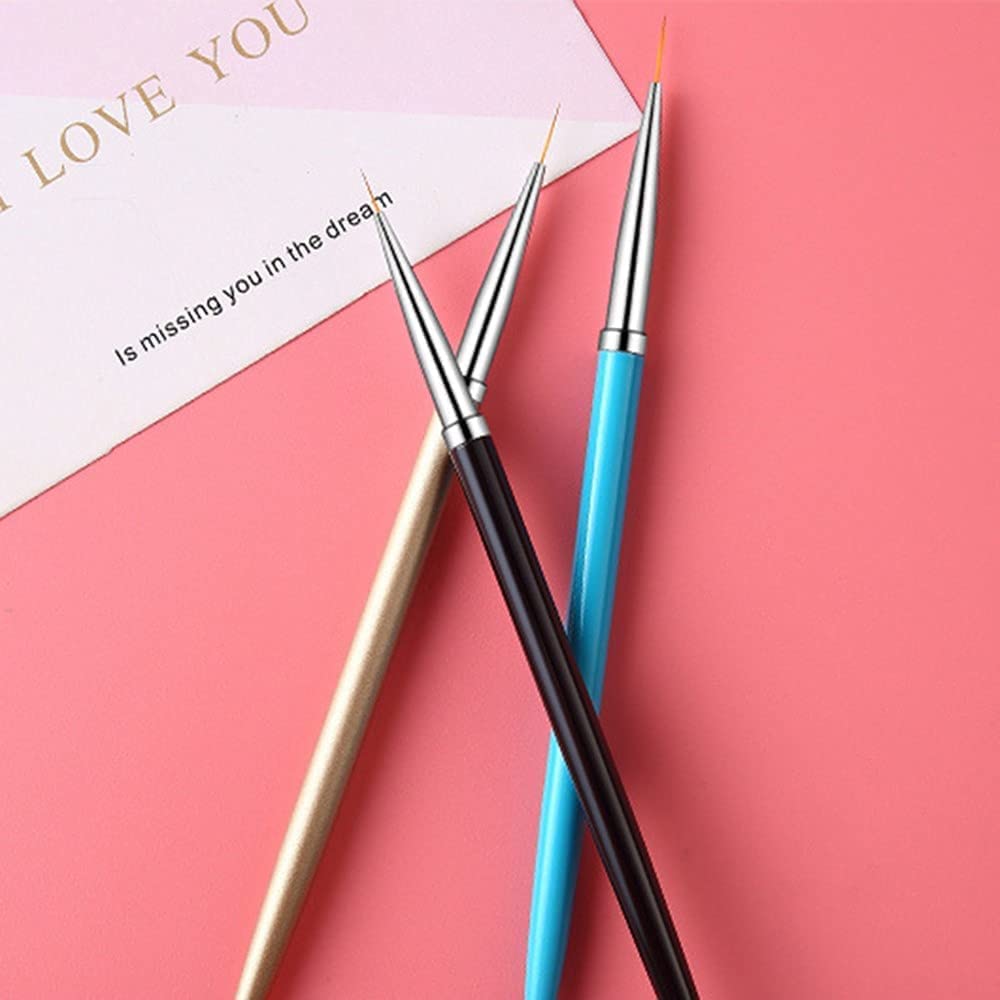 3pcs Red Square Nail Art Liner Brushes for UV Gel & Acrylic Nails - 7/9/11mm Nylon Brush Set with Dotting Pen - Professional Nail Design Tools for Salon & Home Manicure