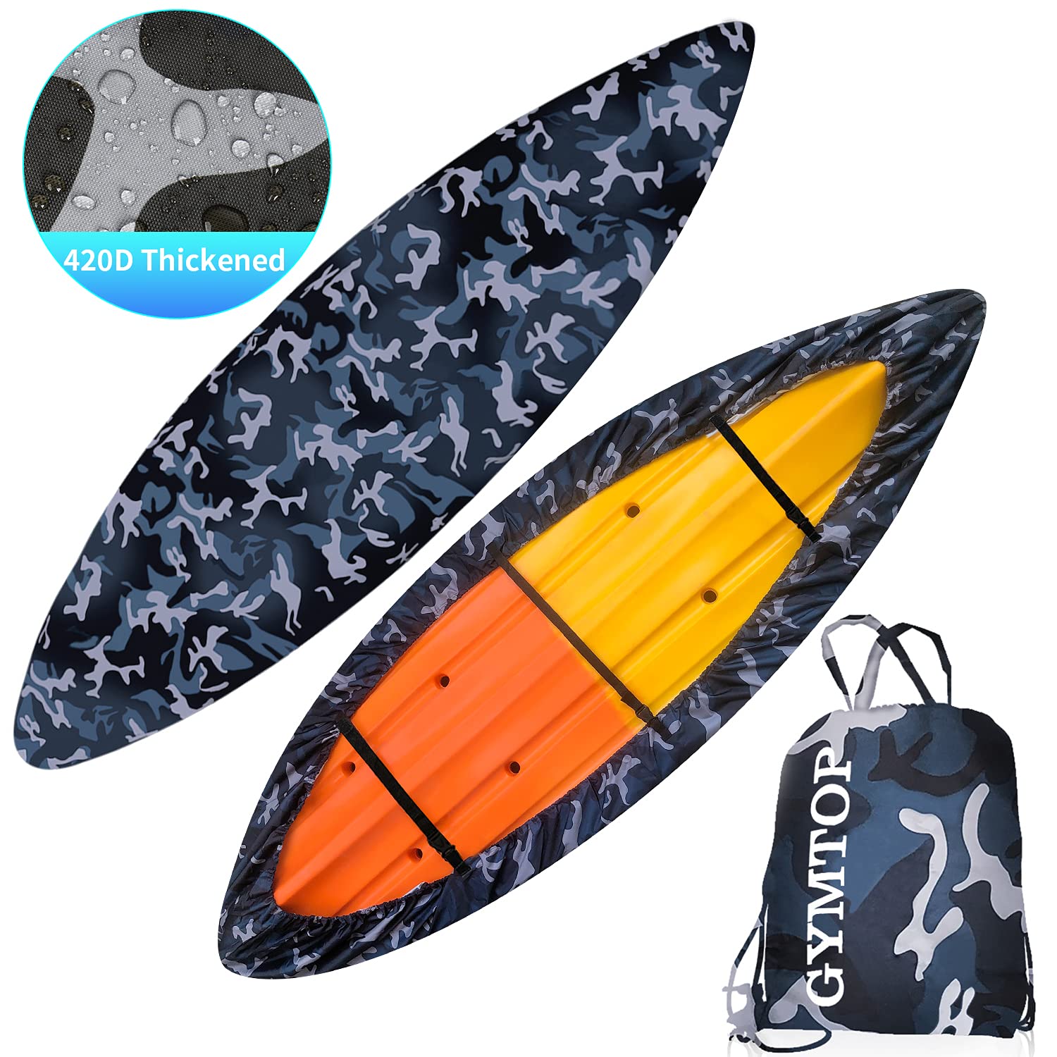 420D Thickened Waterproof Kayak Canoe Cover 7.8-18.2ft - UV Protection Sun Shield for Outdoor Boat Storage | Dust & Weather Resistant | Fits 15.3-16.7ft Kayaks (Ocean Camo) | Perfect for Kayak Storage, Marine Protection & Outdoor Adventures
