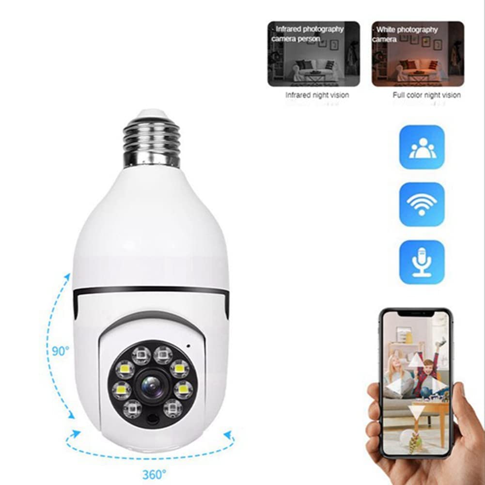 Haptufer 2.4G WiFi Smart Light Socket Security Camera - Wireless Bulb Camera with 1080P Full HD, Night Vision, Motion Detection - Ideal for Home Security, Baby Monitoring & Pet Watching
