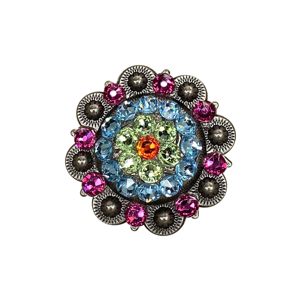 Antique Silver Tie Dye Crystal Conchos for Belts & Accessories - 1