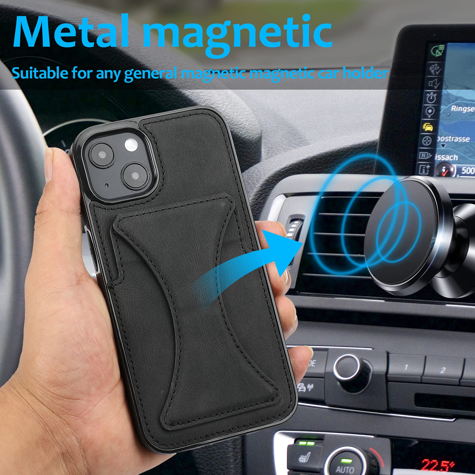 iPhone 14 Wallet Case with Card Slots & Kickstand, PU Leather Protective Cover with Magnetic Shockproof Design, Slim Flip Case with Expanding Stand Holder for 6.1 Inch, Black - Perfect for Travel, Work, and Everyday Use