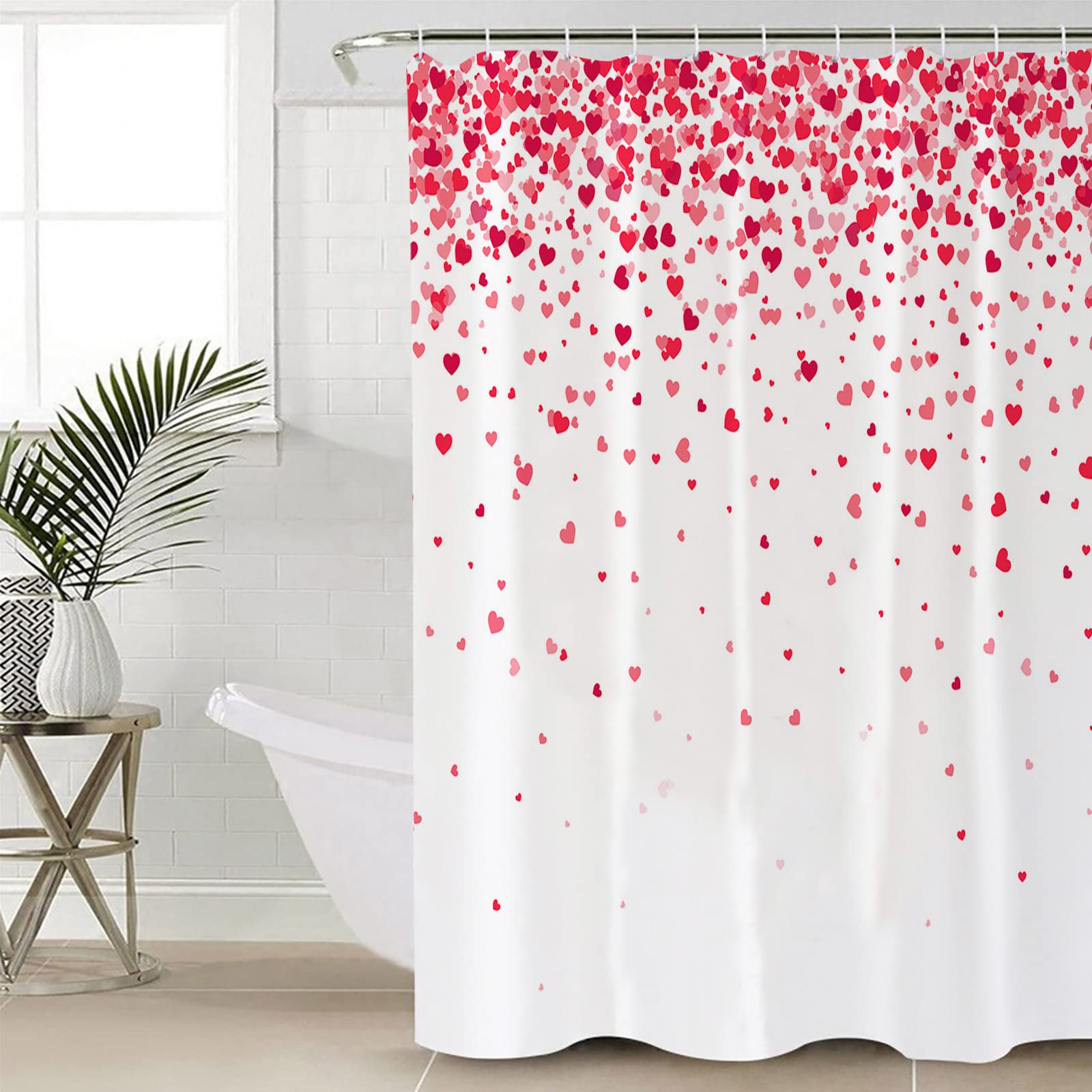ZOE GARDEN Valentine's Day Shower Curtain Set with Hooks - 72x72 Inch Waterproof Polyester Bathroom Decor in Red, Pink & White - Romantic Spring Holiday Bath Accessories for Couples & Gift Giving