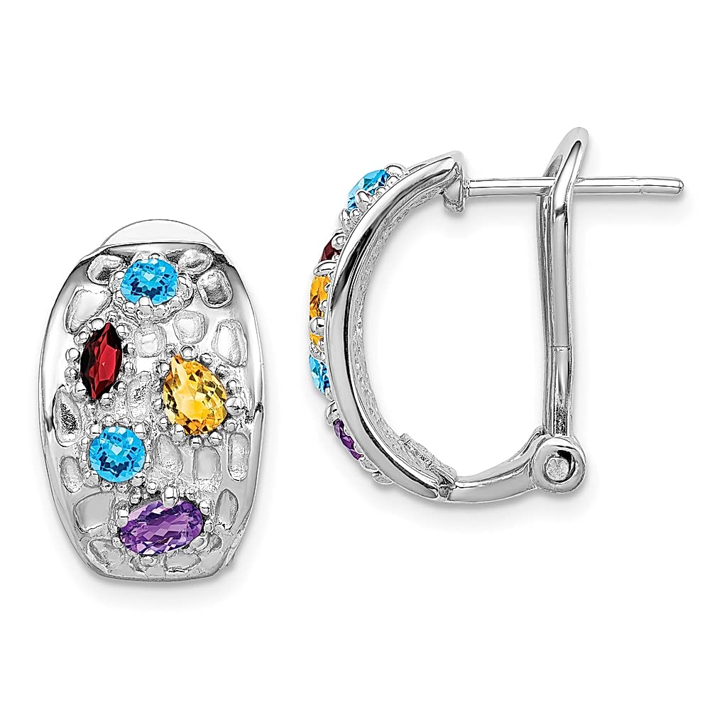 925 Sterling Silver Omega Back Earrings with Amethyst, Blue Topaz, Garnet & Citrine - Women's Fine Jewelry Gifts for Her - Perfect for Weddings, Parties & Special Occasions