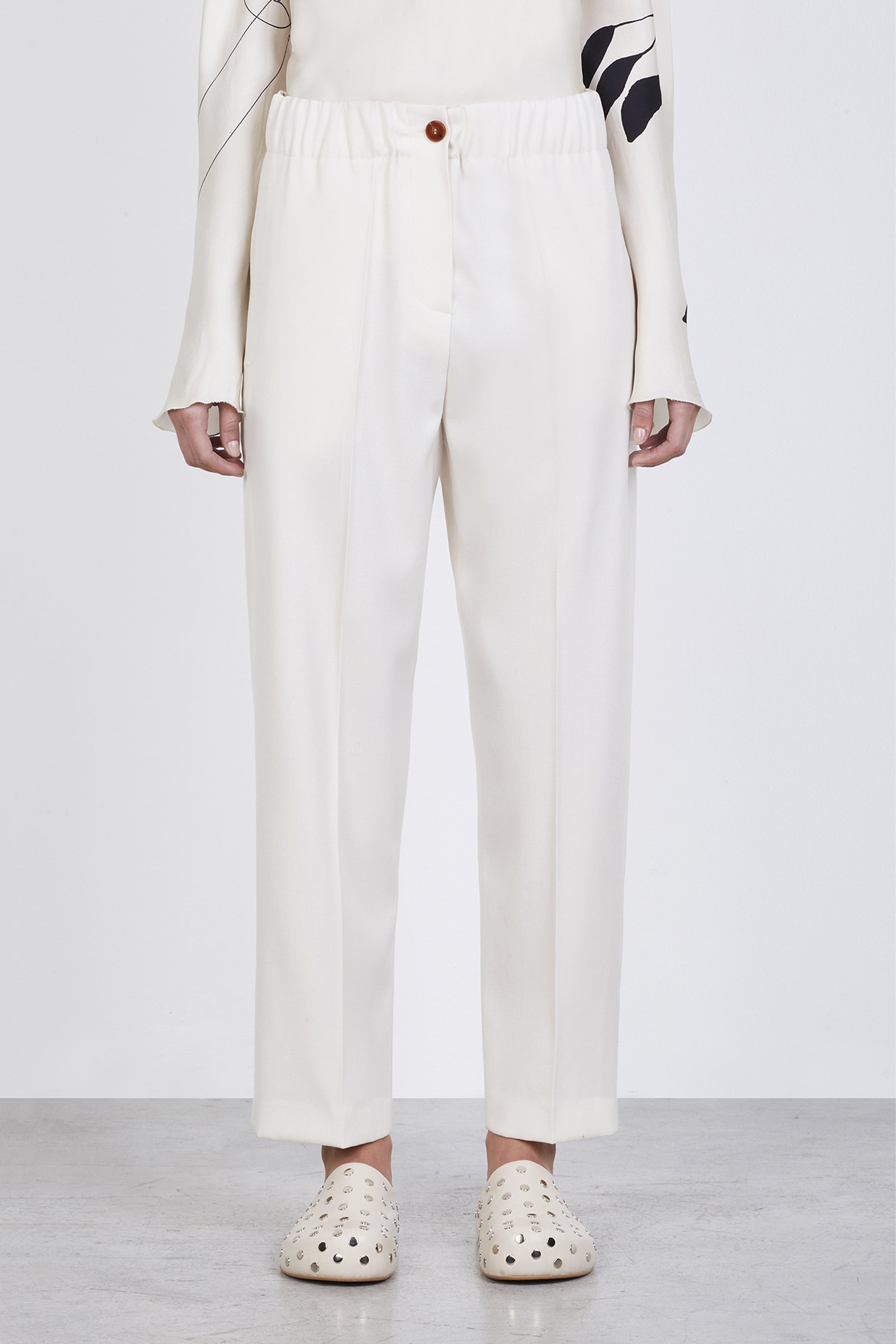 Alysi Meringa Pants for Women - High Waisted White Trousers | Comfortable Stretch Fabric | Perfect for Office, Casual Wear & Travel