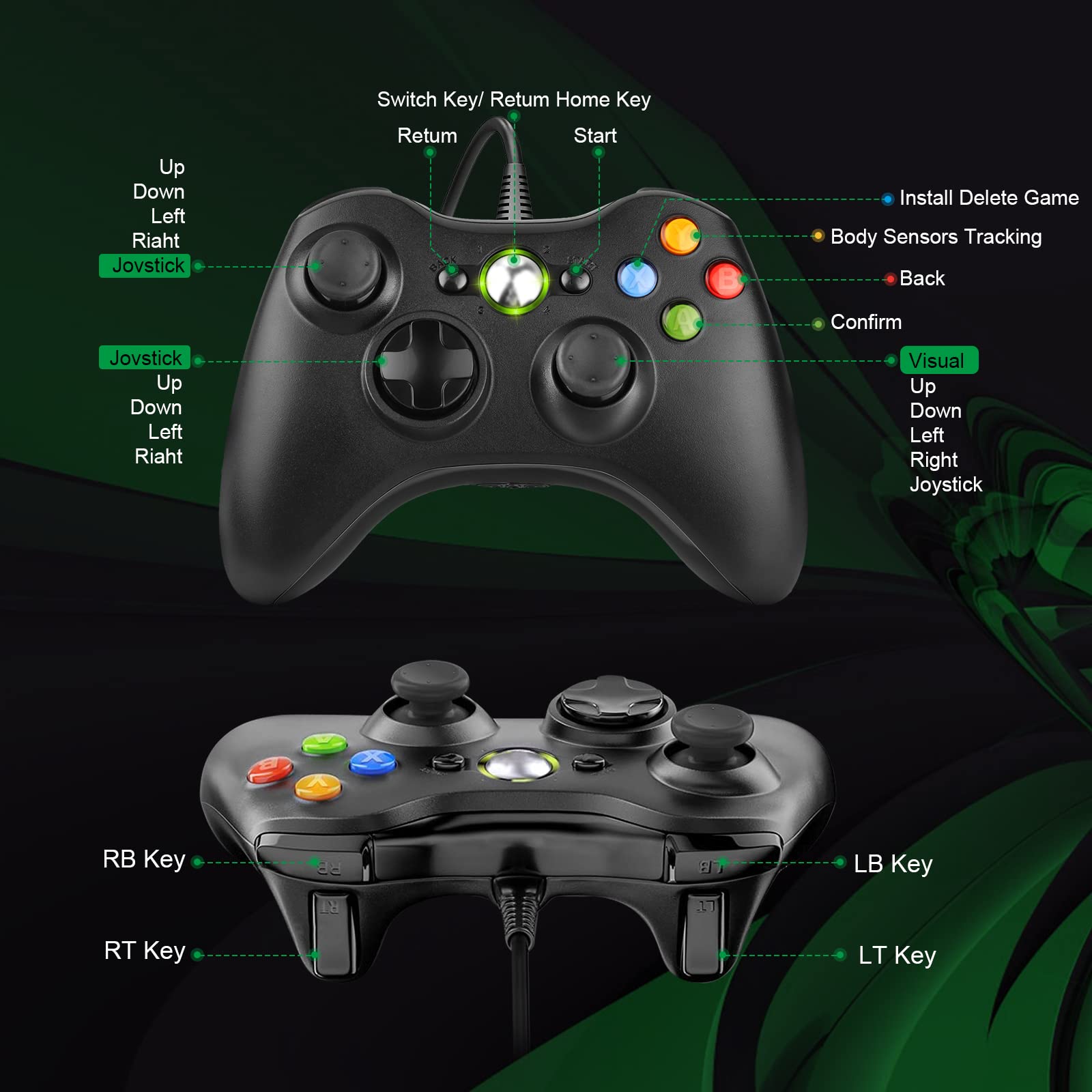 Xbox 360 & PC Wired USB Controller - Compatible with Windows 10/8/7/XP - Ergonomic Gamepad Joystick for Gaming, Streaming & Retro Gaming Sessions