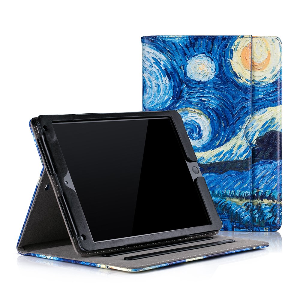 RUBAN iPad 9.7 Inch Case Compatible with iPad 2018/2017, iPad Air 2 & Air 1 - Protective Folio Stand Cover with Corner Protection, Multi-Angle Viewing, Auto Wake/Sleep & Storage Pocket (Starry Night) - Perfect for Work, School & Travel