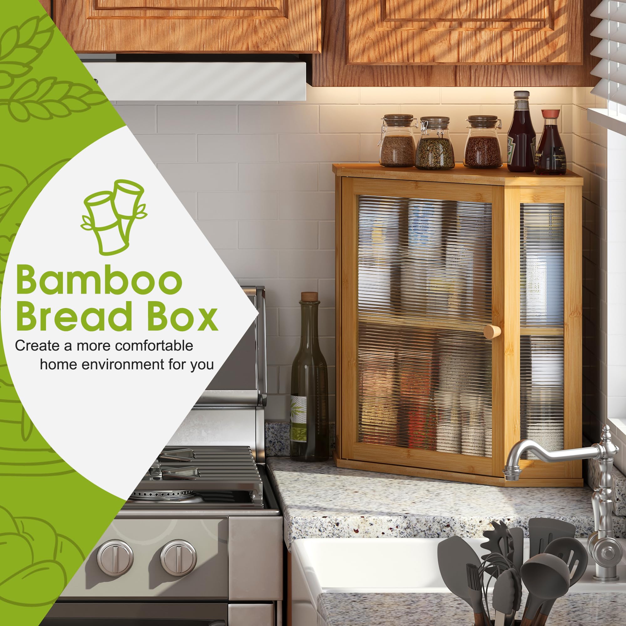 BMOSU Double Layer Bamboo Bread Box for Kitchen Countertop - Large Capacity Wooden Bread Storage Bin (Natural, Extra Large) | Perfect for Storing Bread, Pastries & Baked Goods