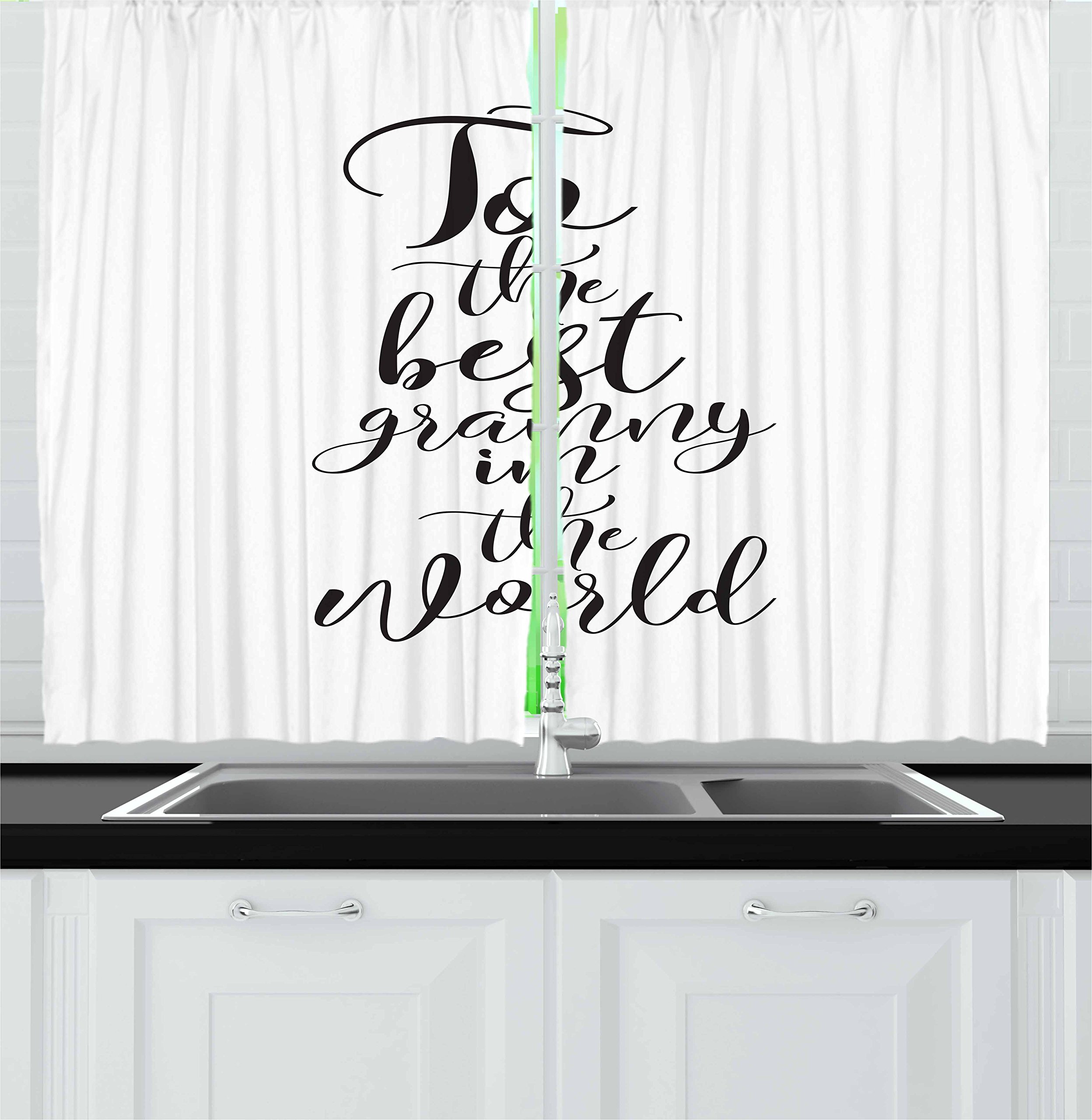 Ambesonne Black & White Kitchen Curtains - 'Best Grandmother in World' Monochrome Hand Lettering Design - 2 Panel Window Drapes for Kitchen & Cafe Decor (55