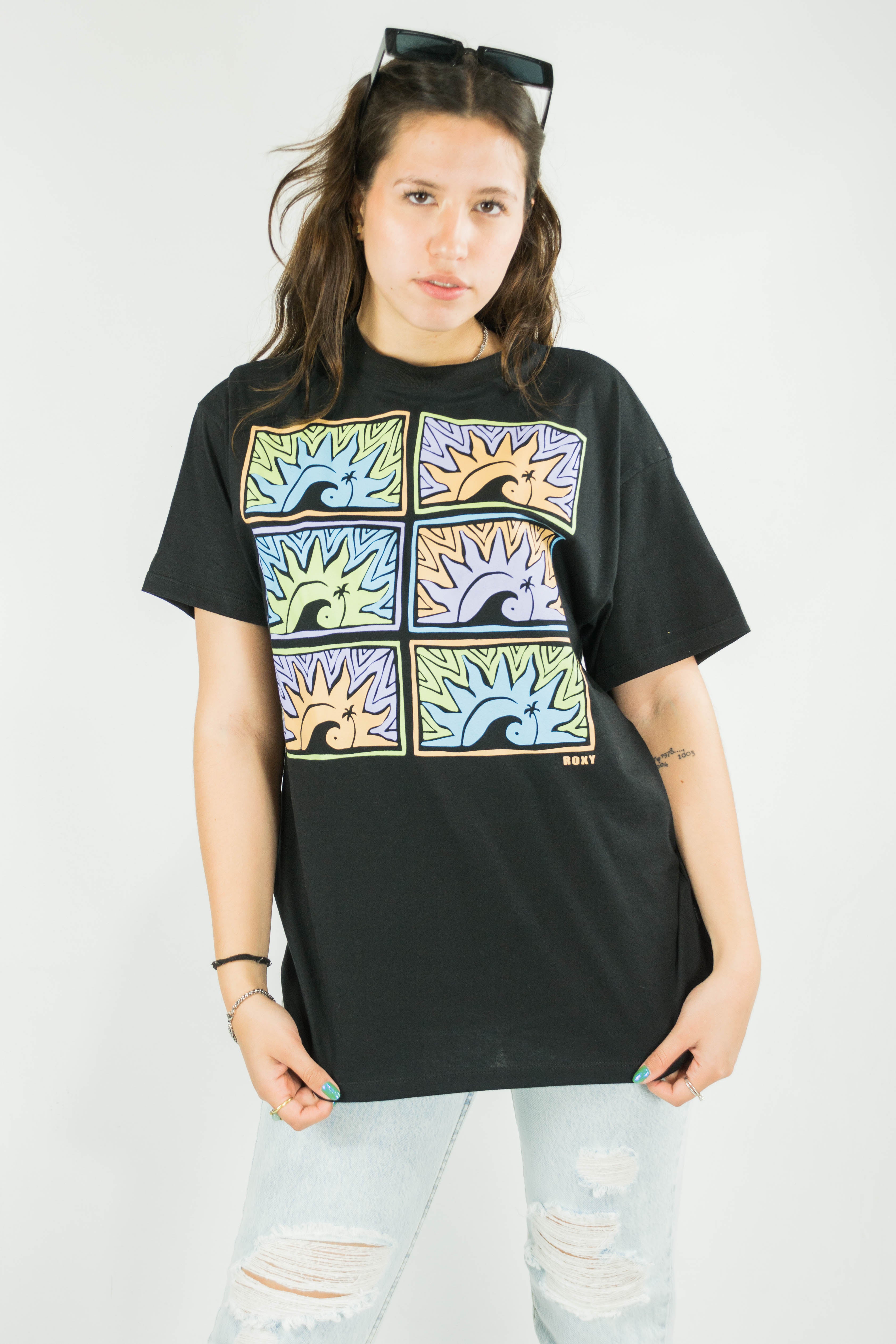 ROXY Women's Sunny Daze Oversized T-Shirt - Casual Loose Fit Cotton Tee for Beach, Surfing & Summer Outfits
