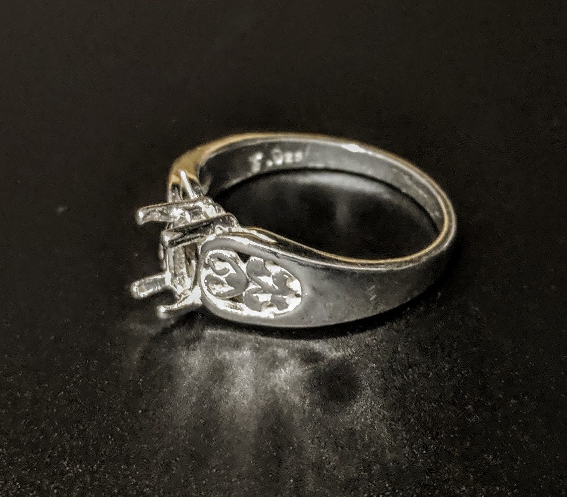 Solid Sterling Silver or 14kt Gold Marquise Filigree Pre-Notched Ring Blank - Size 7 Shank Setting (6x3mm & 10x6mm Options) - Perfect for Jewelry Making, Engagement Rings & DIY Craft Projects
