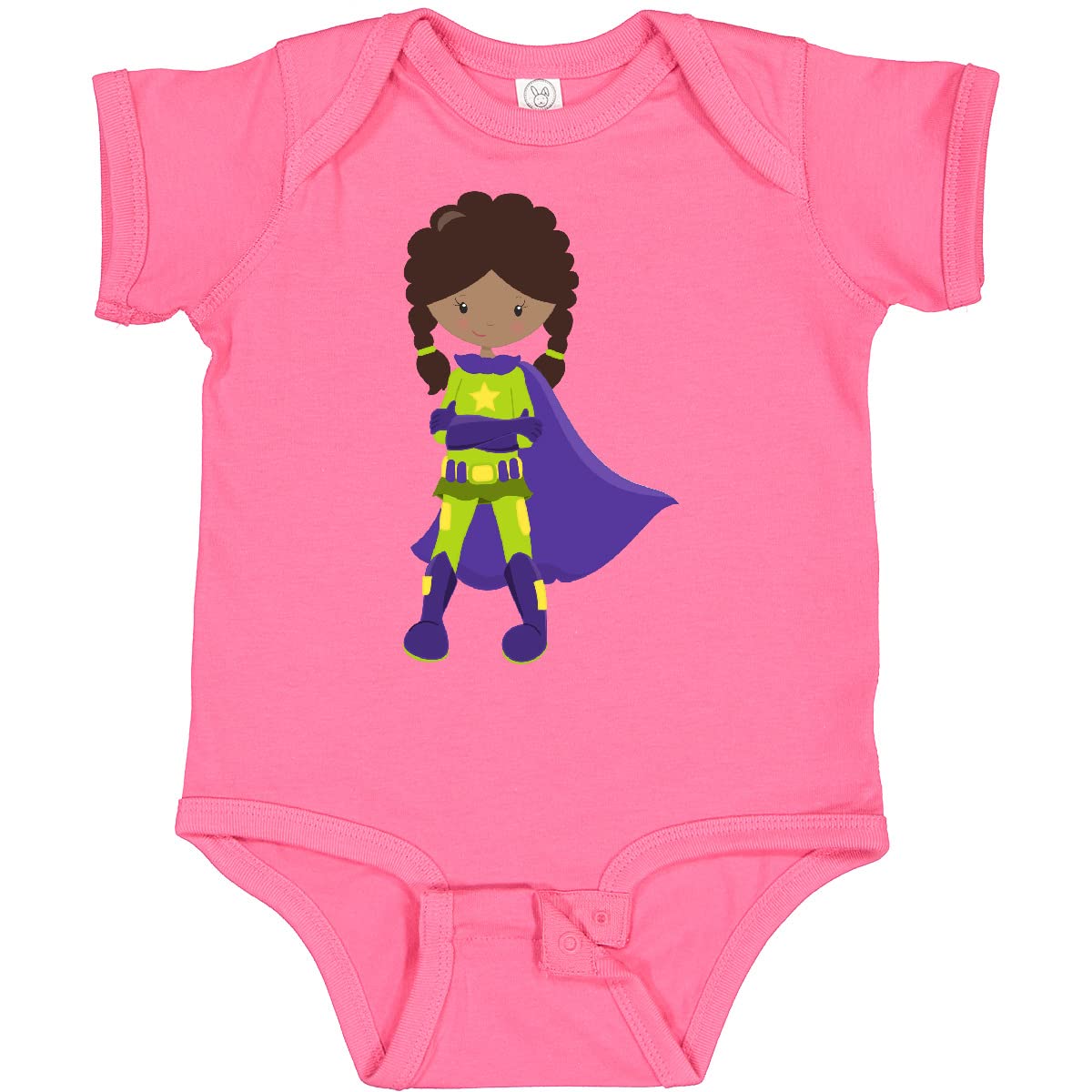 Inktastic African American Superhero Girl with Purple Cape Baby Bodysuit - Perfect for Playdates, Costume Parties & Everyday Wear