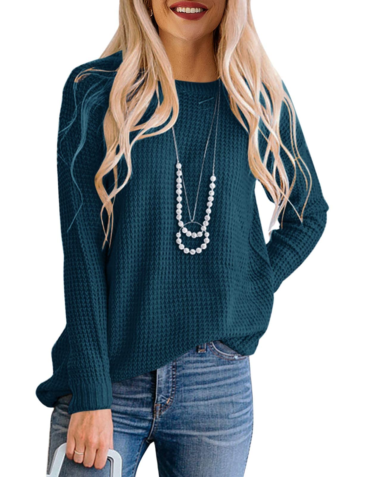 TECREW Women's Waffle Knit Pullover Sweater - Long Sleeve Casual Jumper Top for Fall & Winter | Cozy Loungewear, Office Wear & Weekend Outfits