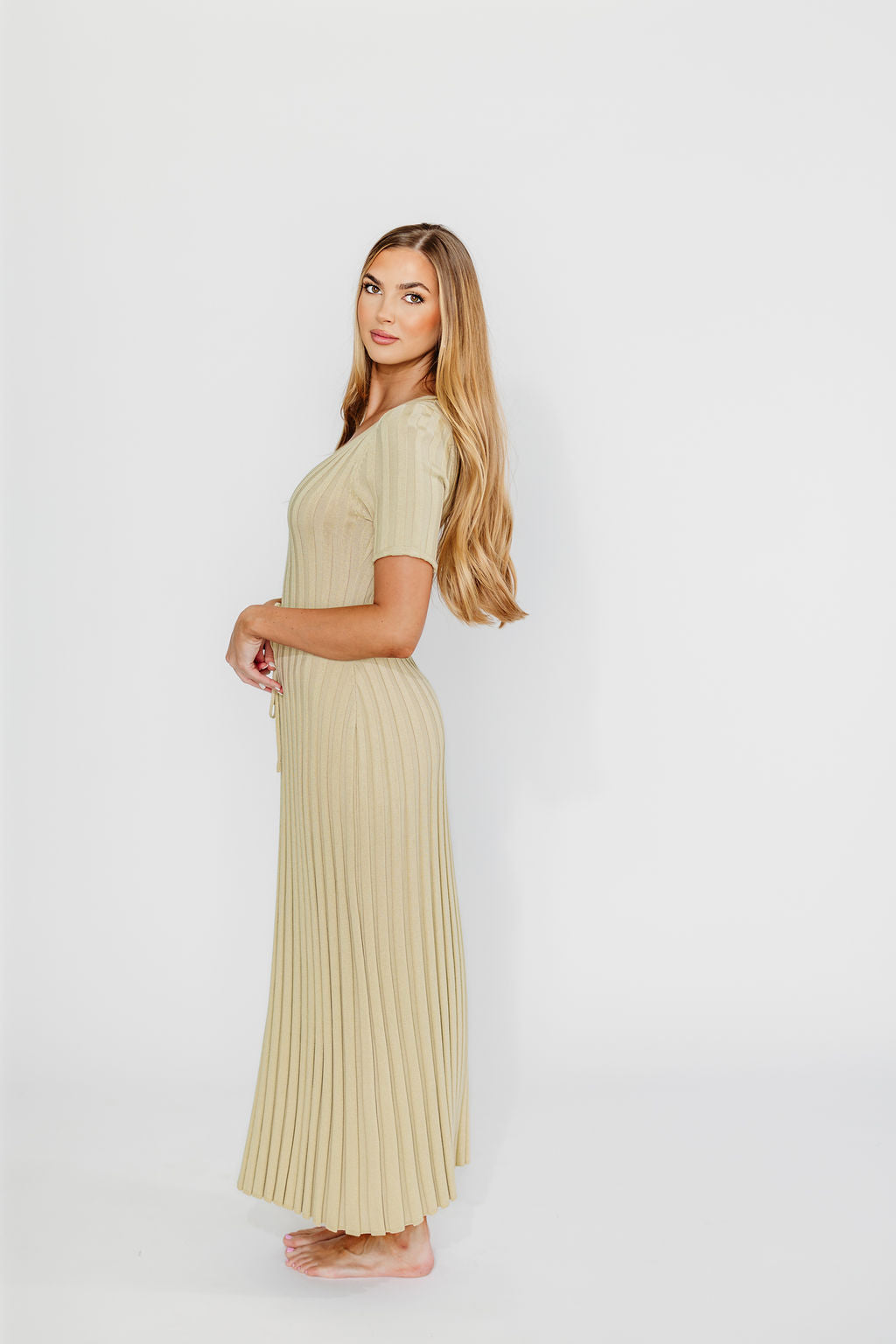Oakley Ribbed Maxi Dress in Dusty Lime - Bump Friendly Maternity Dress for Pregnancy & Nursing | Perfect for Casual Outings, Baby Showers & Summer Events