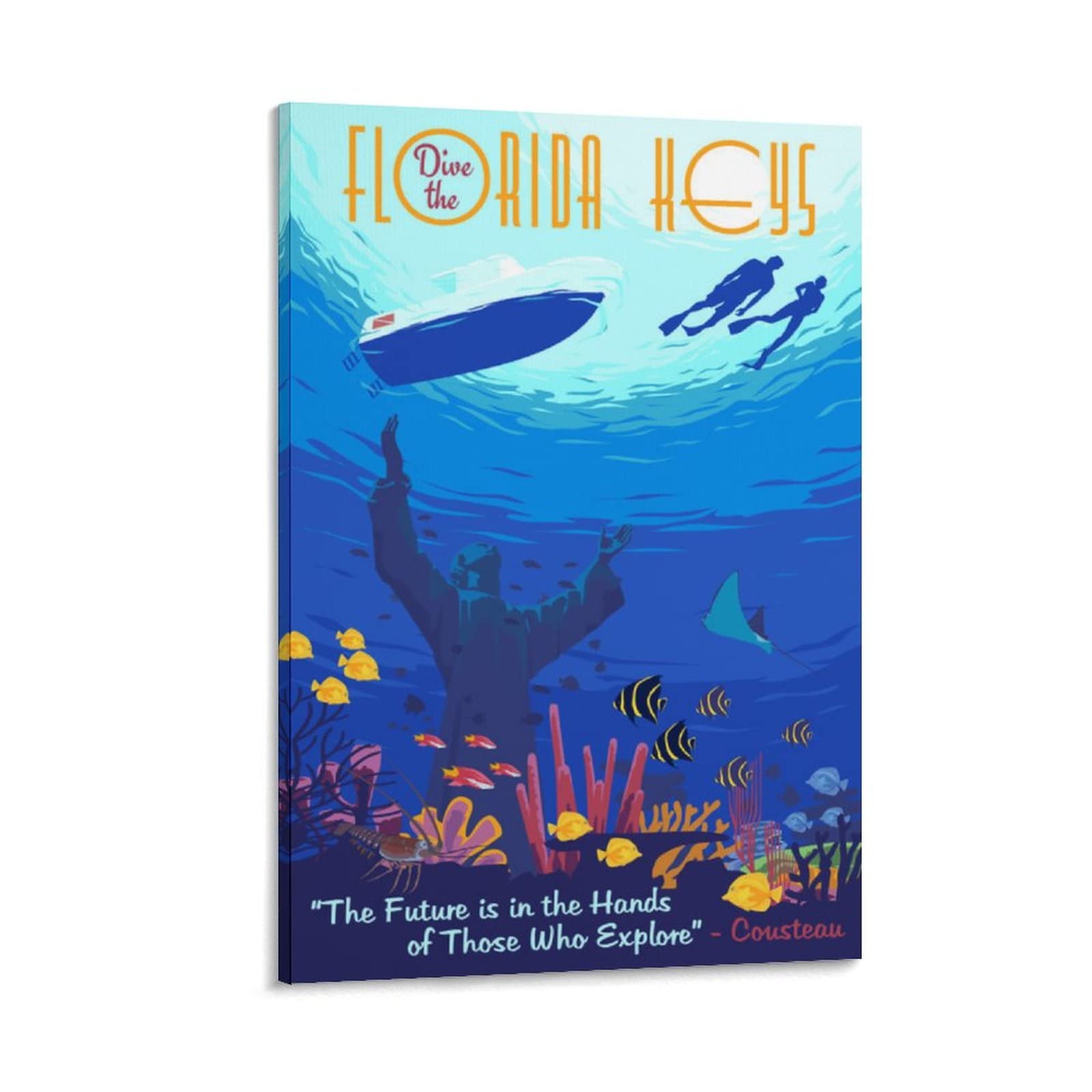Florida Keys Vintage Travel Posters - Dive & Fish Canvas Wall Art Prints for Bedroom, Home Office Decor - Perfect for Beach House, Coastal Theme & Gift Giving